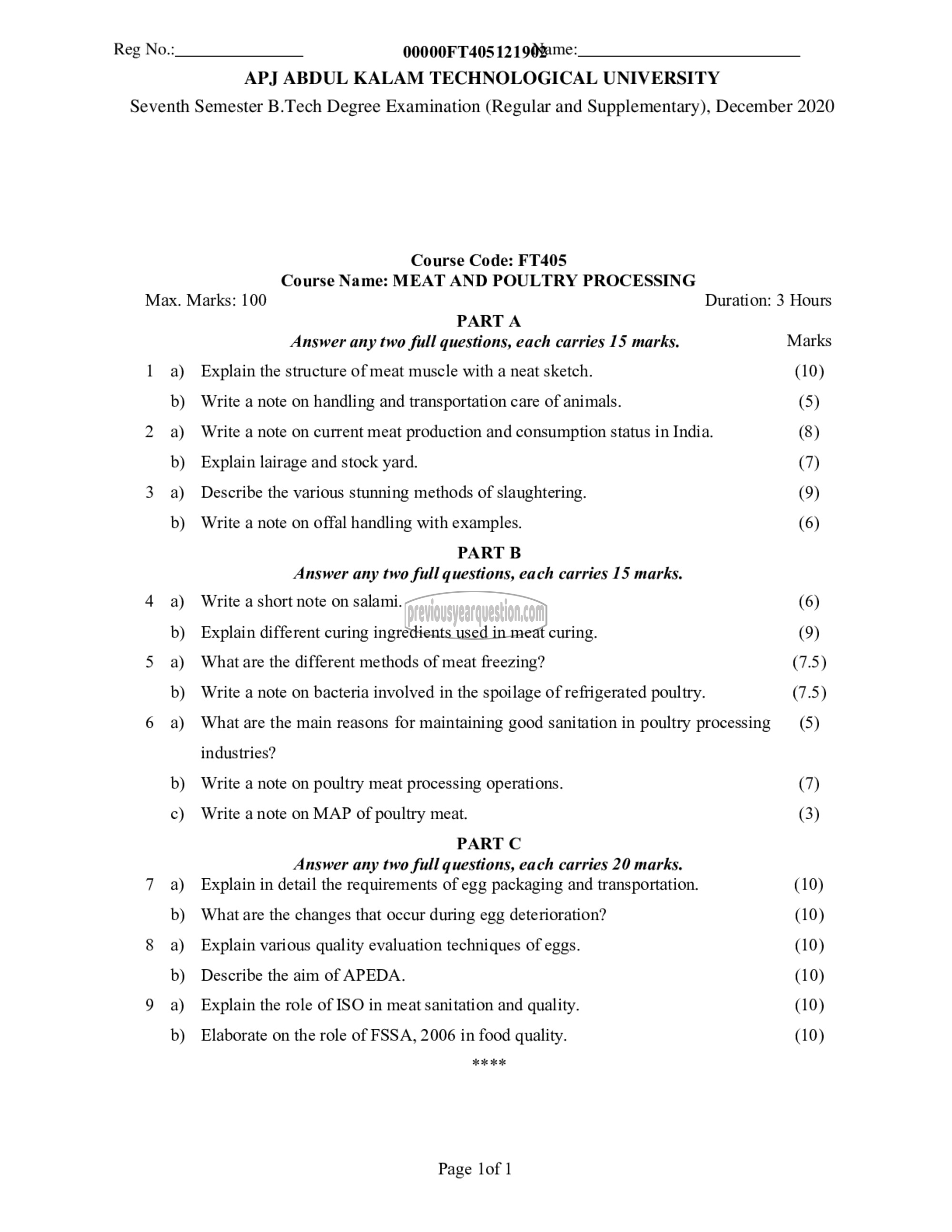 Question Paper - Meat and Poultry Processing-1