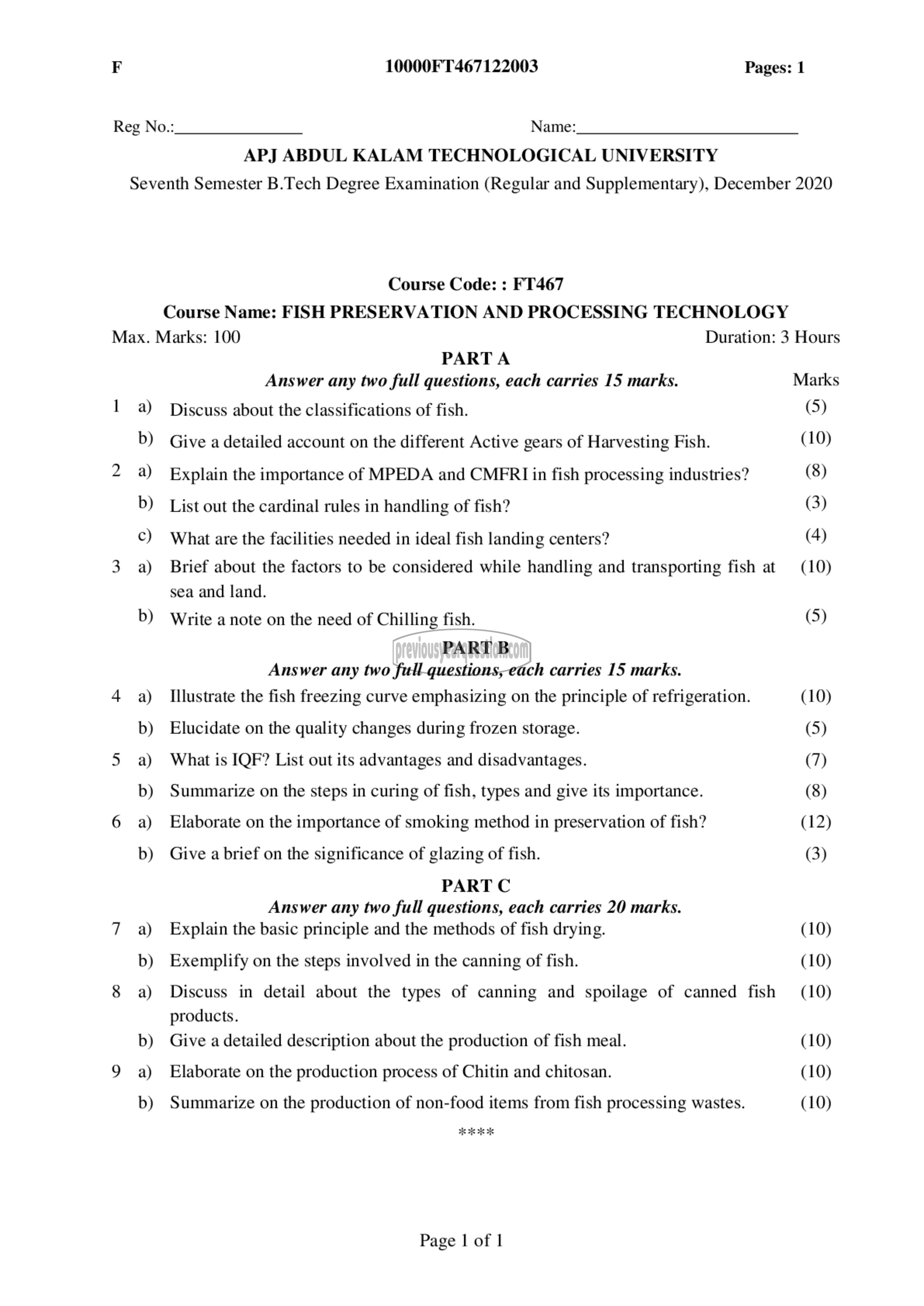 Question Paper - Fish Preservation and Processing Technology-1