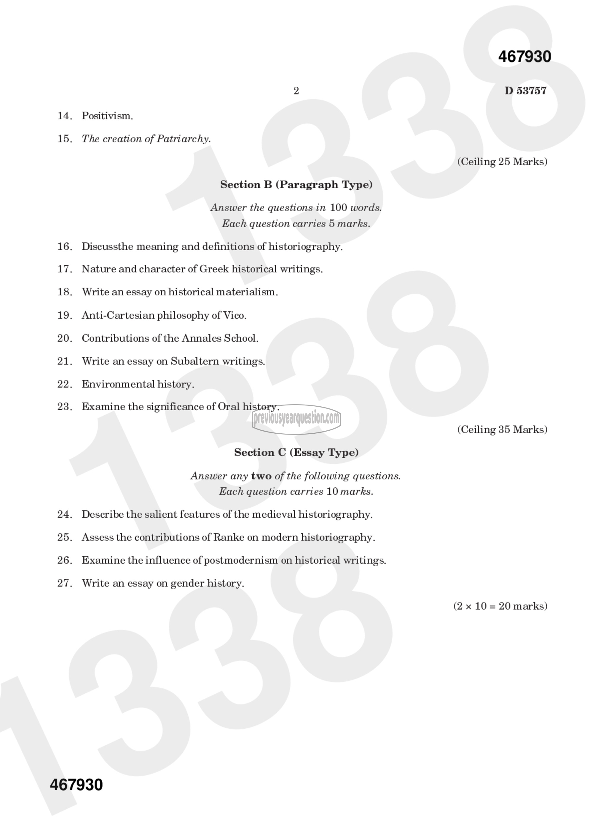 Question Paper - TRENDS IN HISTORIOGRAPHY-2