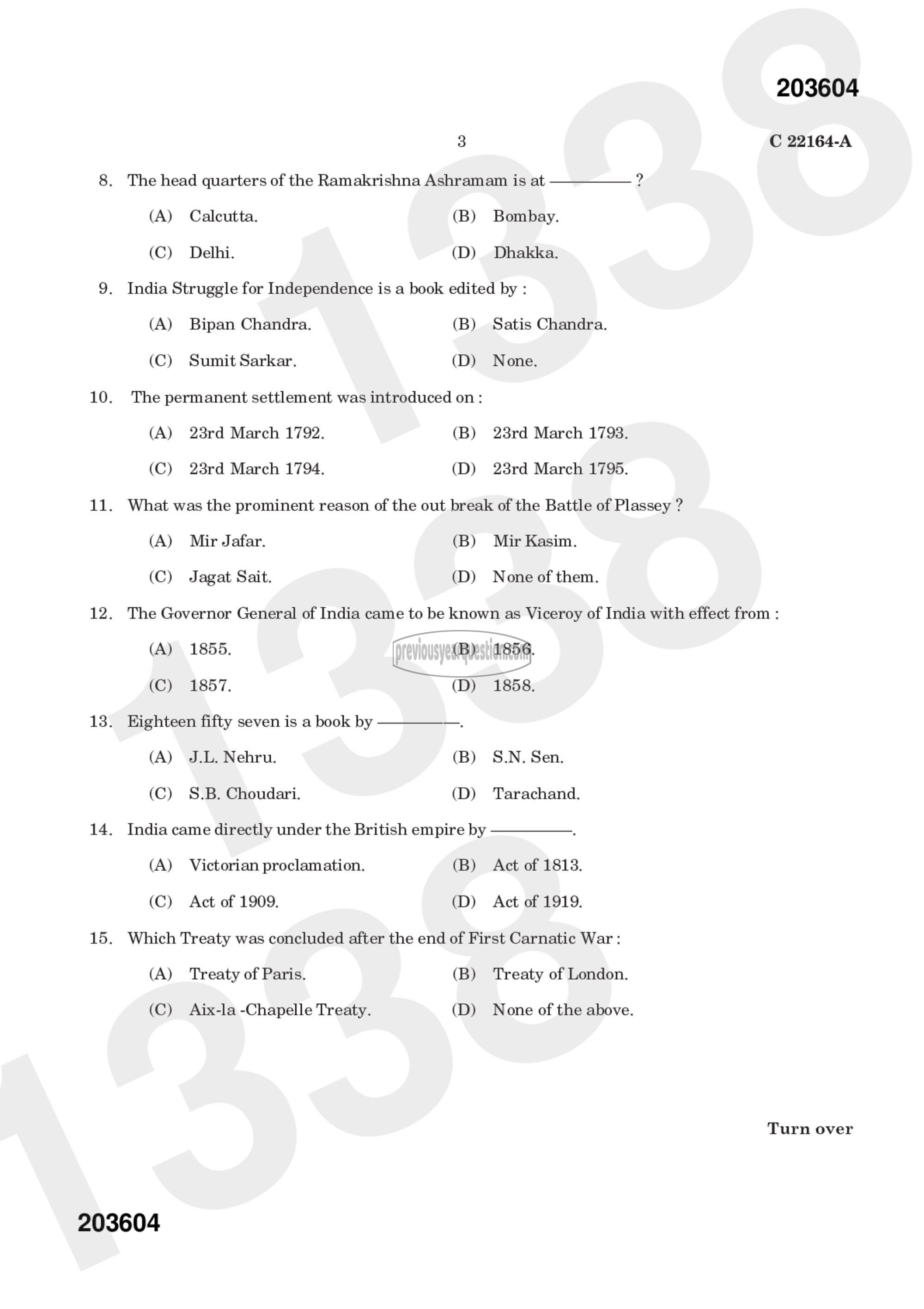 Question Paper - Modern Indian History (1857 to the Present): I-5