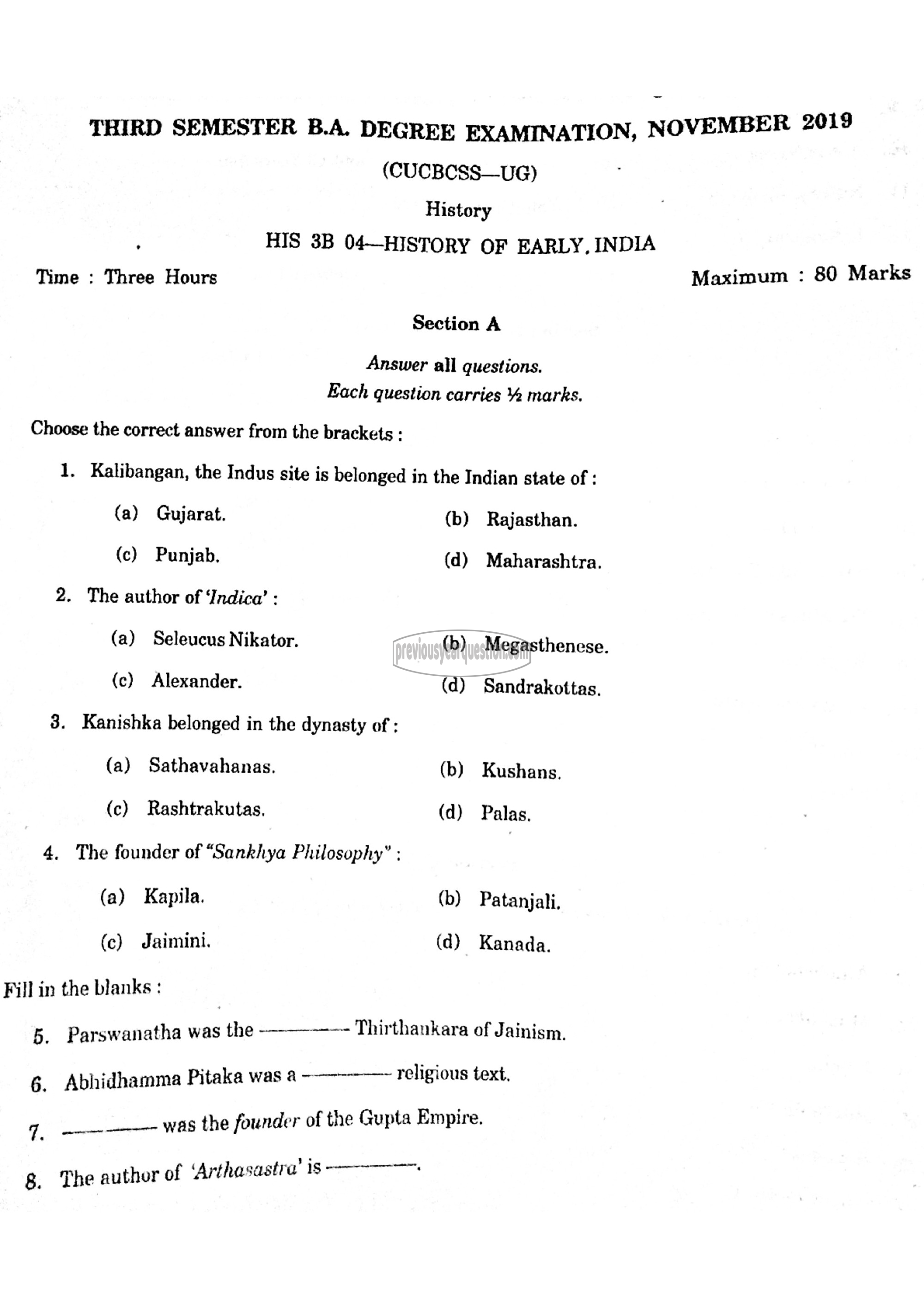 Question Paper - INDIAN HISTORY- 1-1