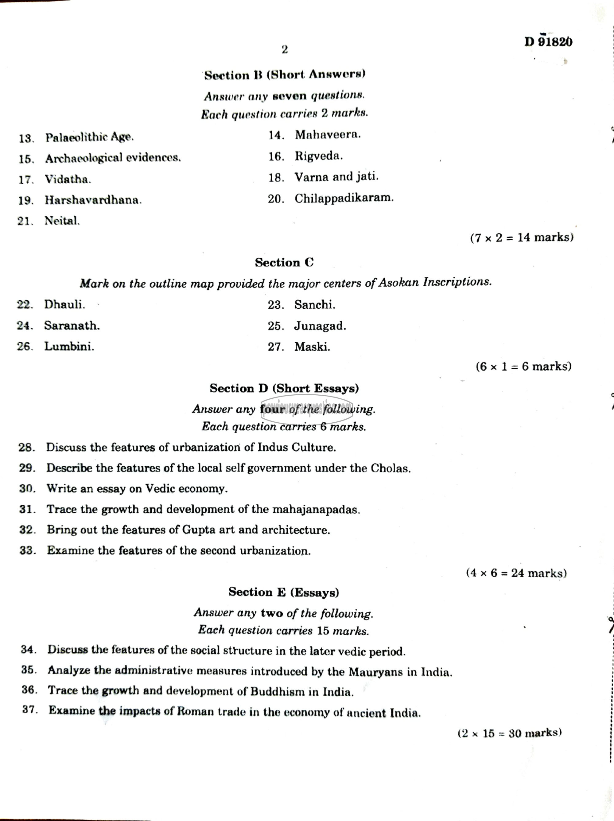 Question Paper - INDIAN HISTORY- 1-2