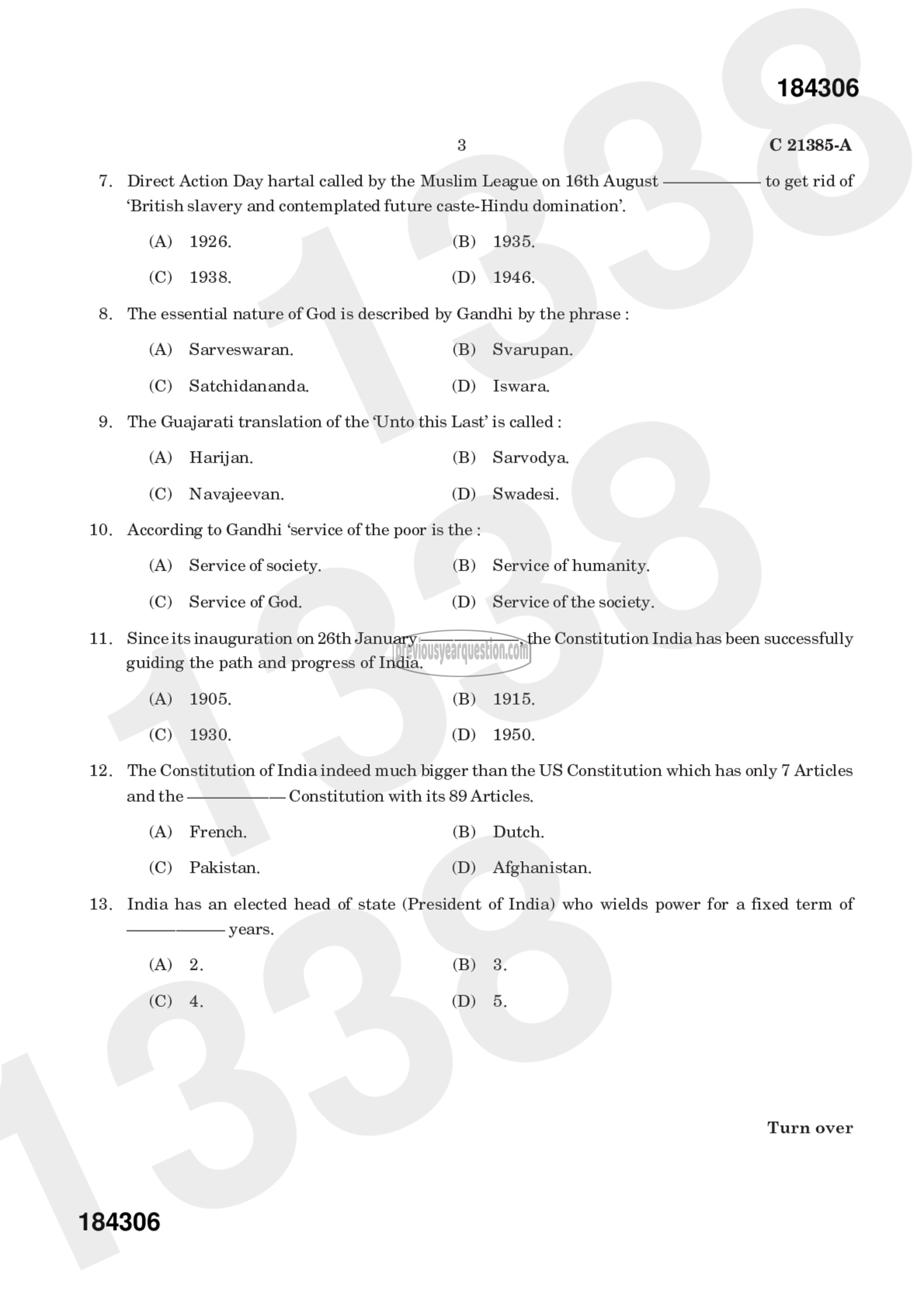 Question Paper - Perspectives on Colonialism in India-6