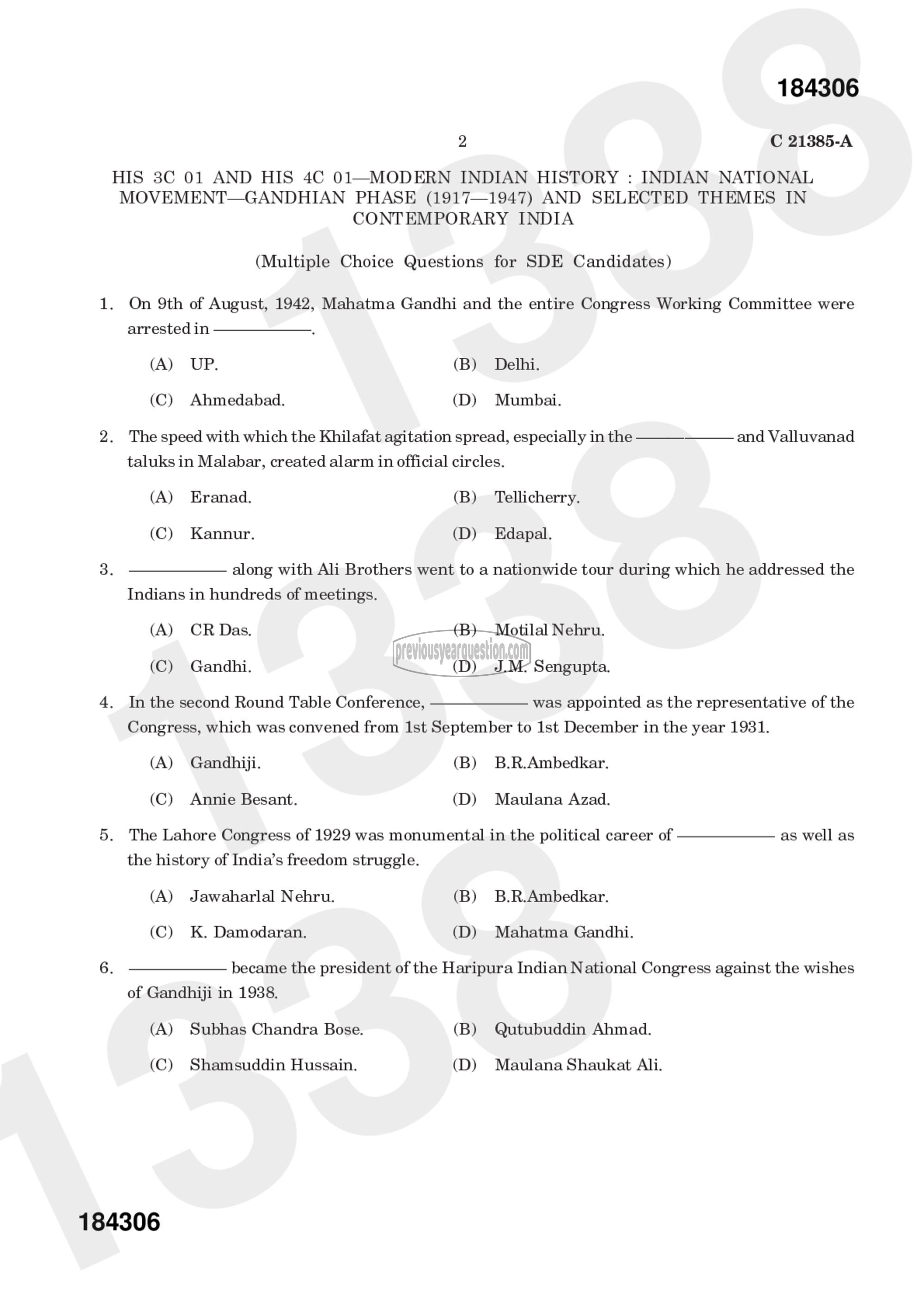 Question Paper - Perspectives on Colonialism in India-5