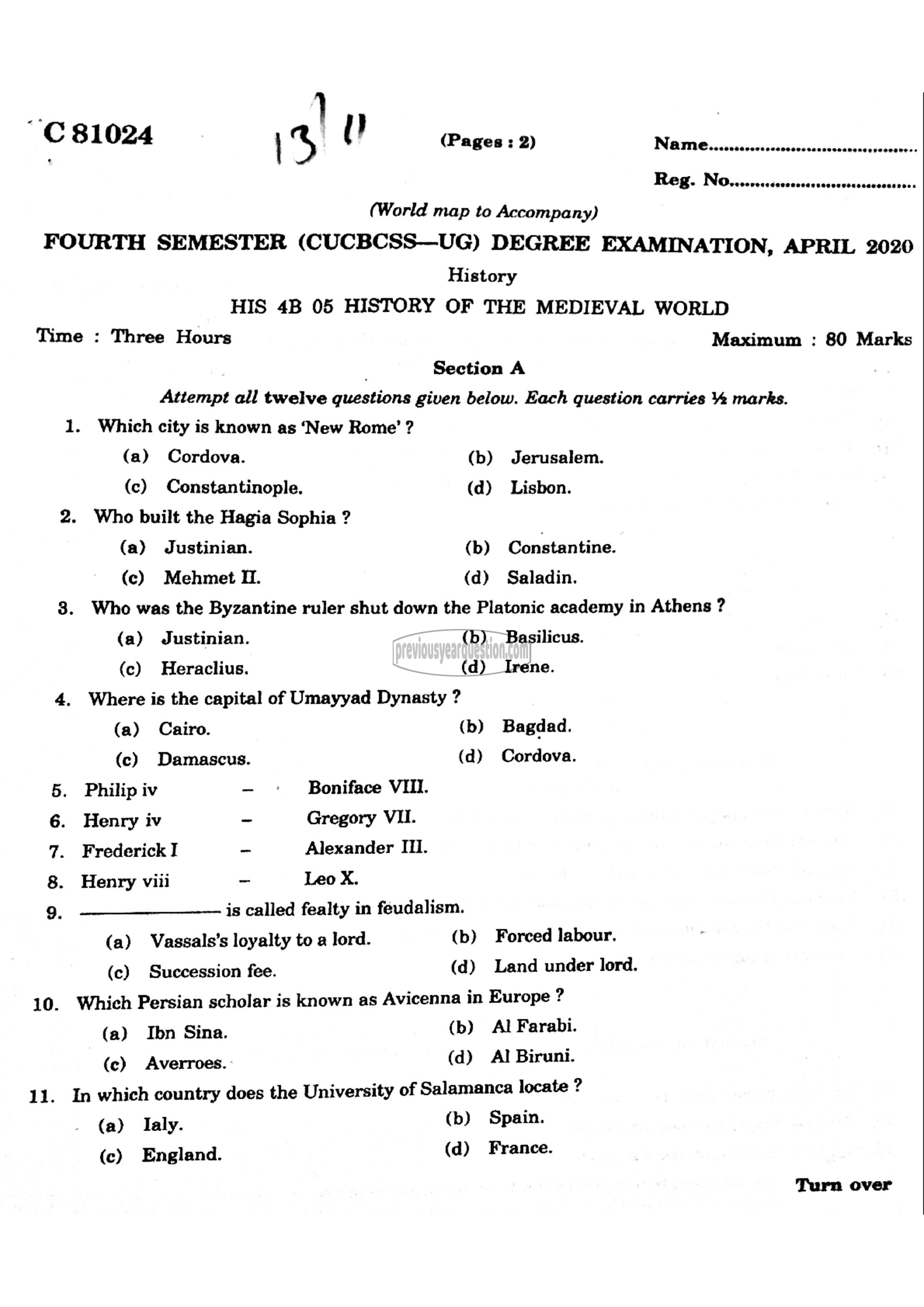 Question Paper - WORLD HISTORY- 2-1