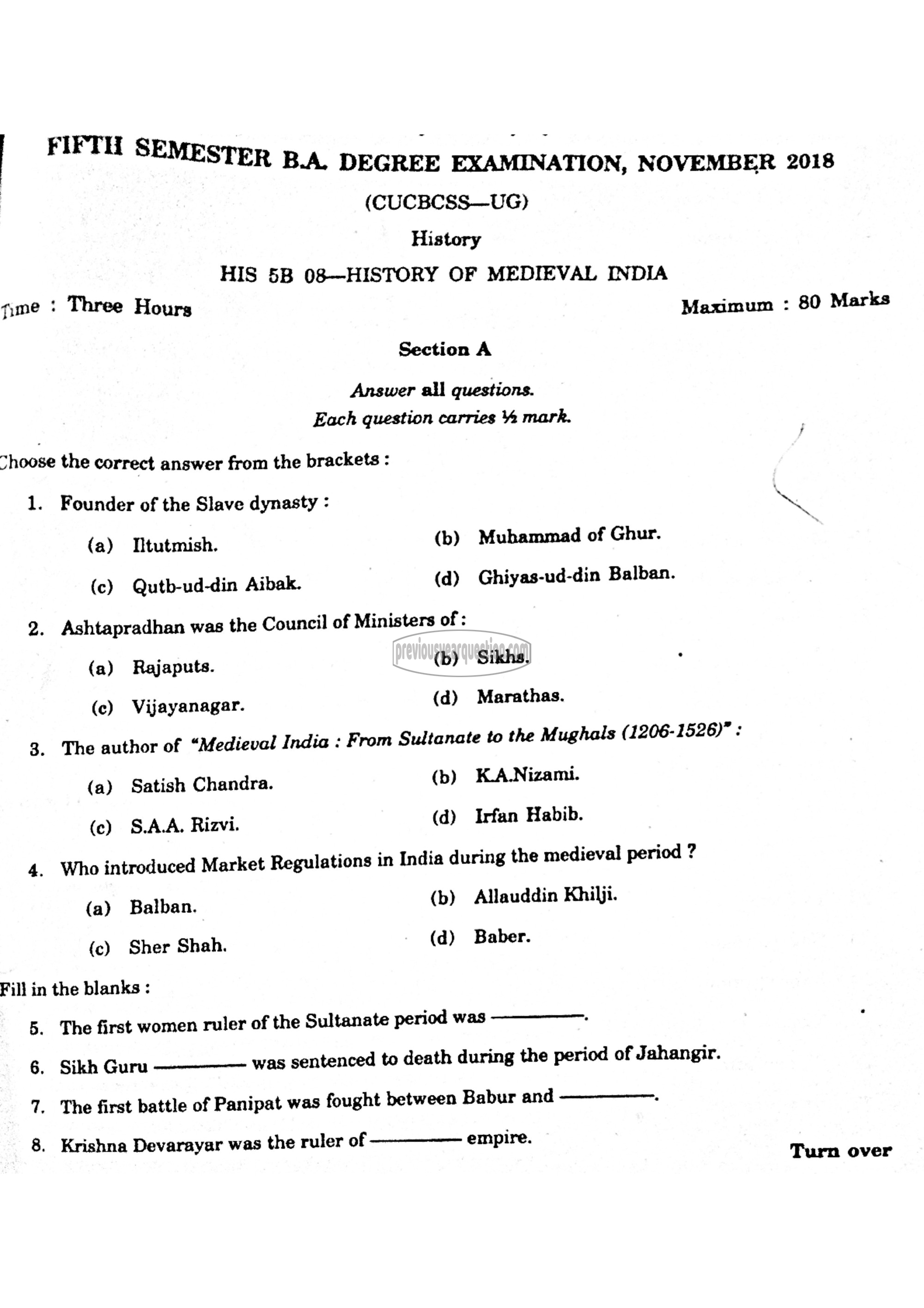 Question Paper - INDIAN HISTORY- 3-1