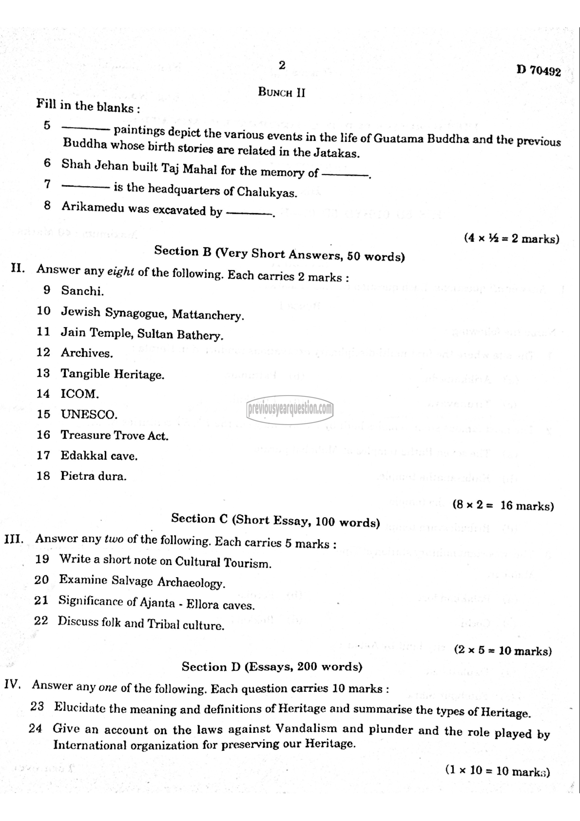 Question Paper - HISTORICAL TOURISM-2