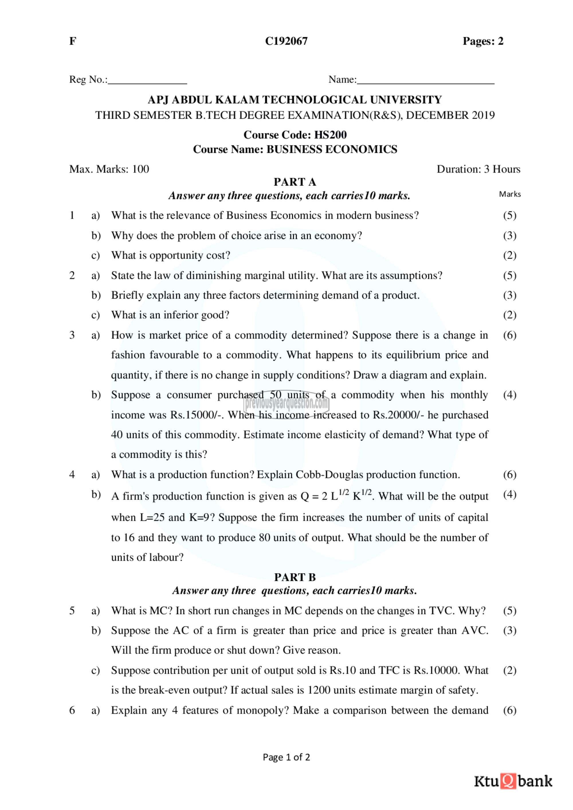 Question Paper - Business Economics-1