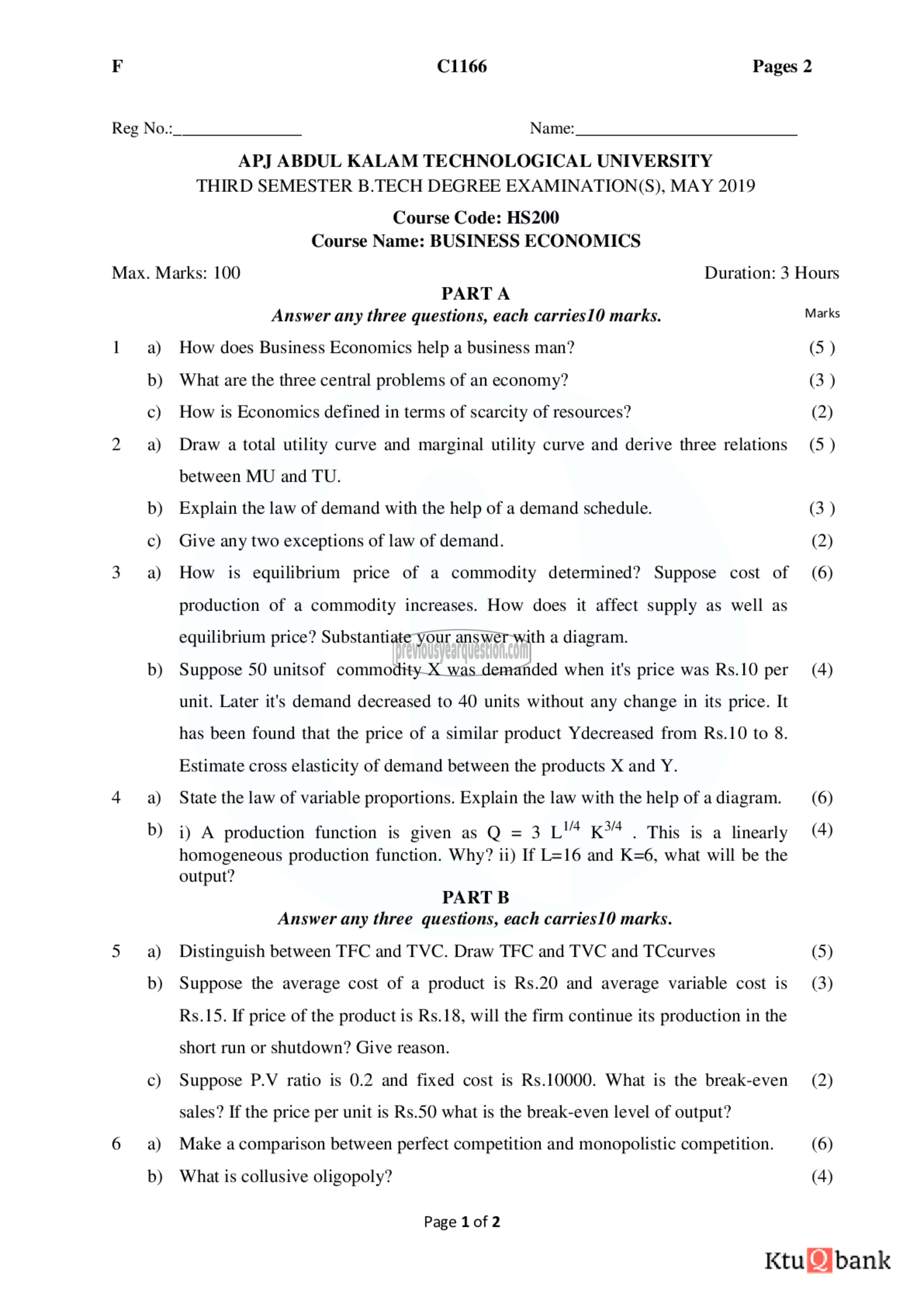 Question Paper - Business Economics-1