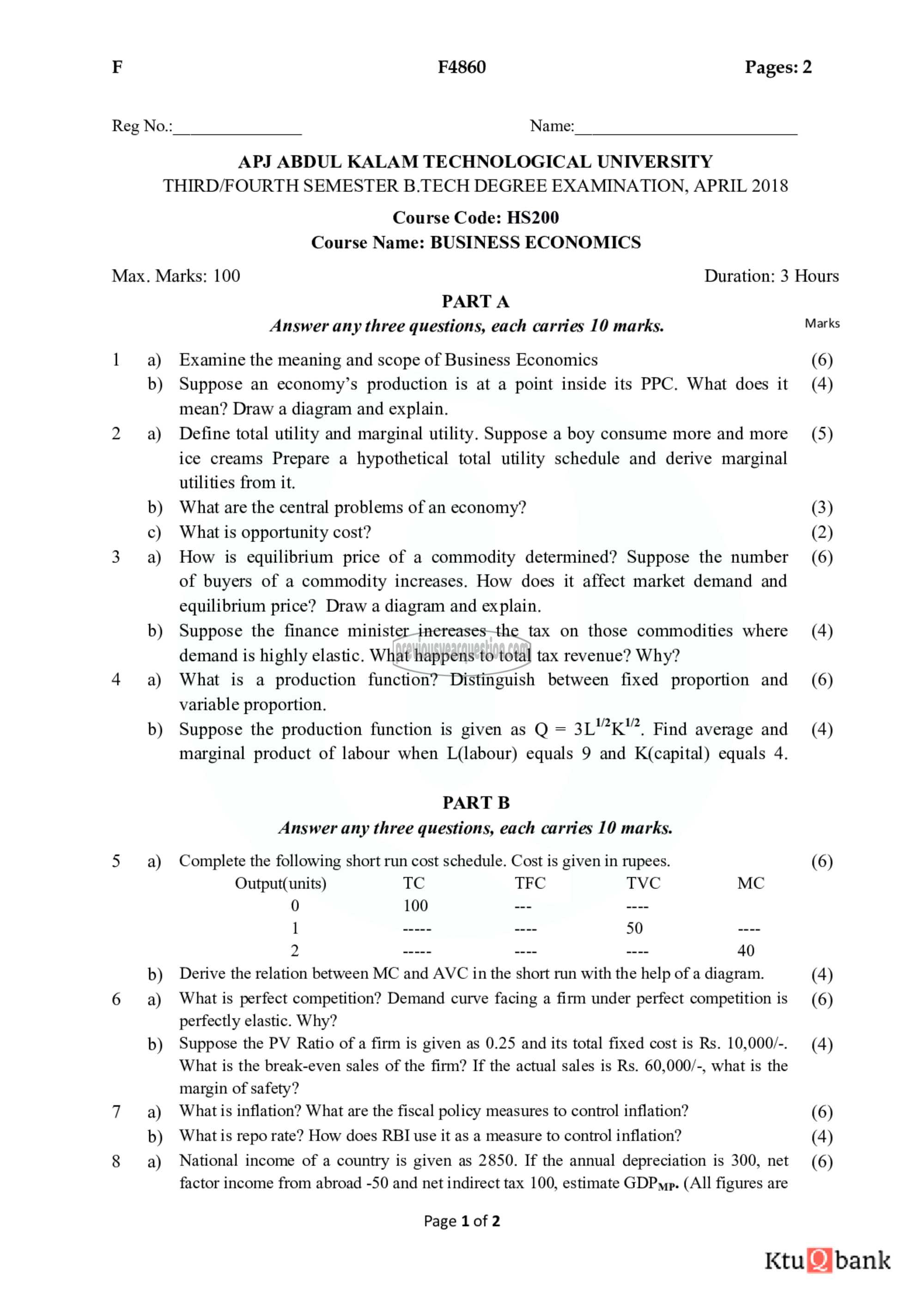 Question Paper - Business Economics-1