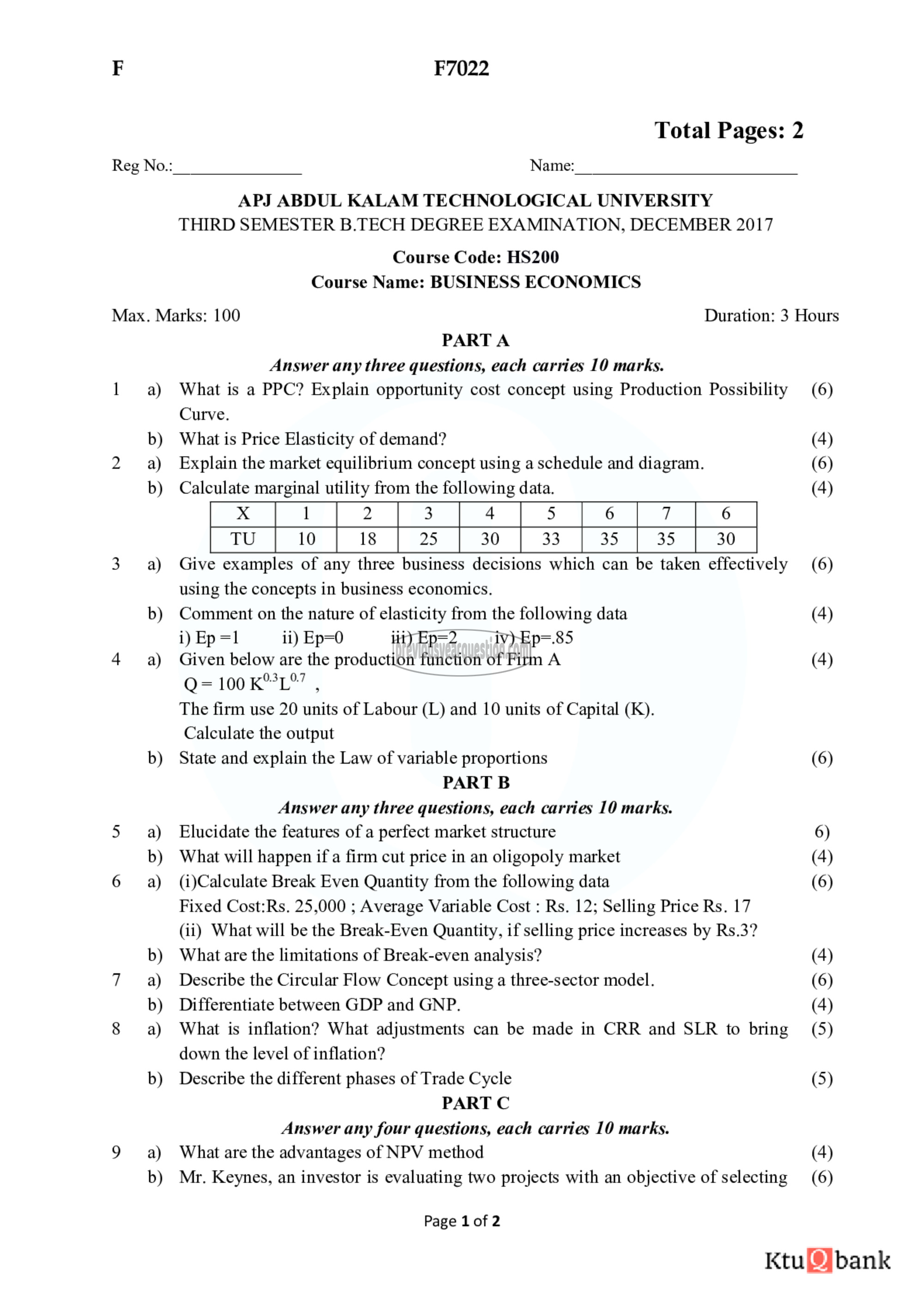 Question Paper - Business Economics-1