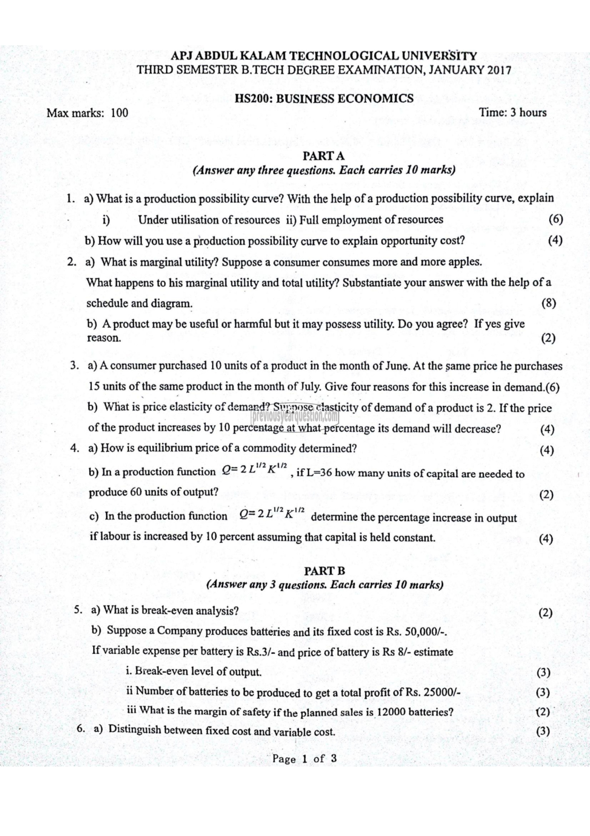 Question Paper - Business Economics-1