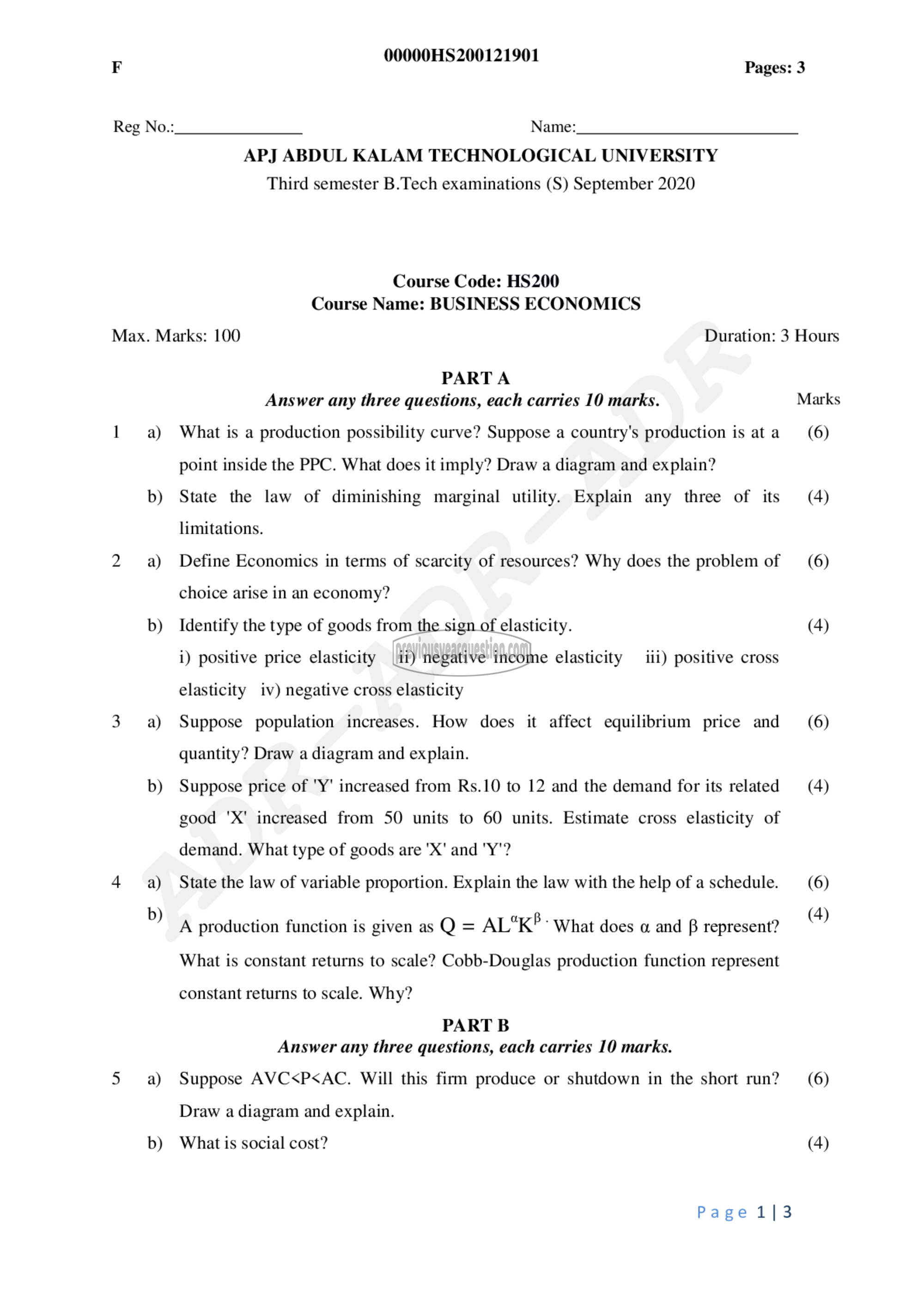 Question Paper - Business Economics-1