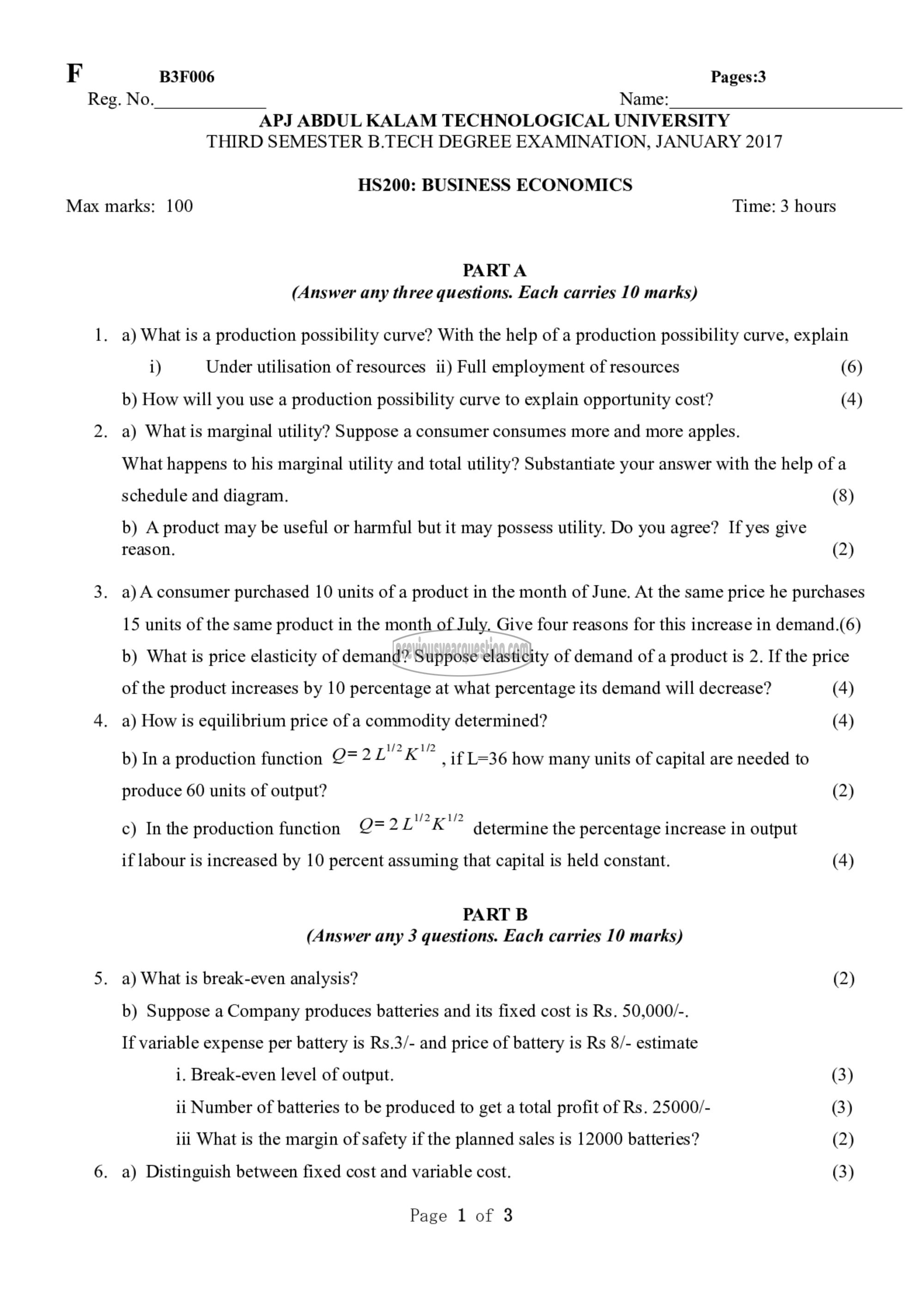 Question Paper - Business Economics-1