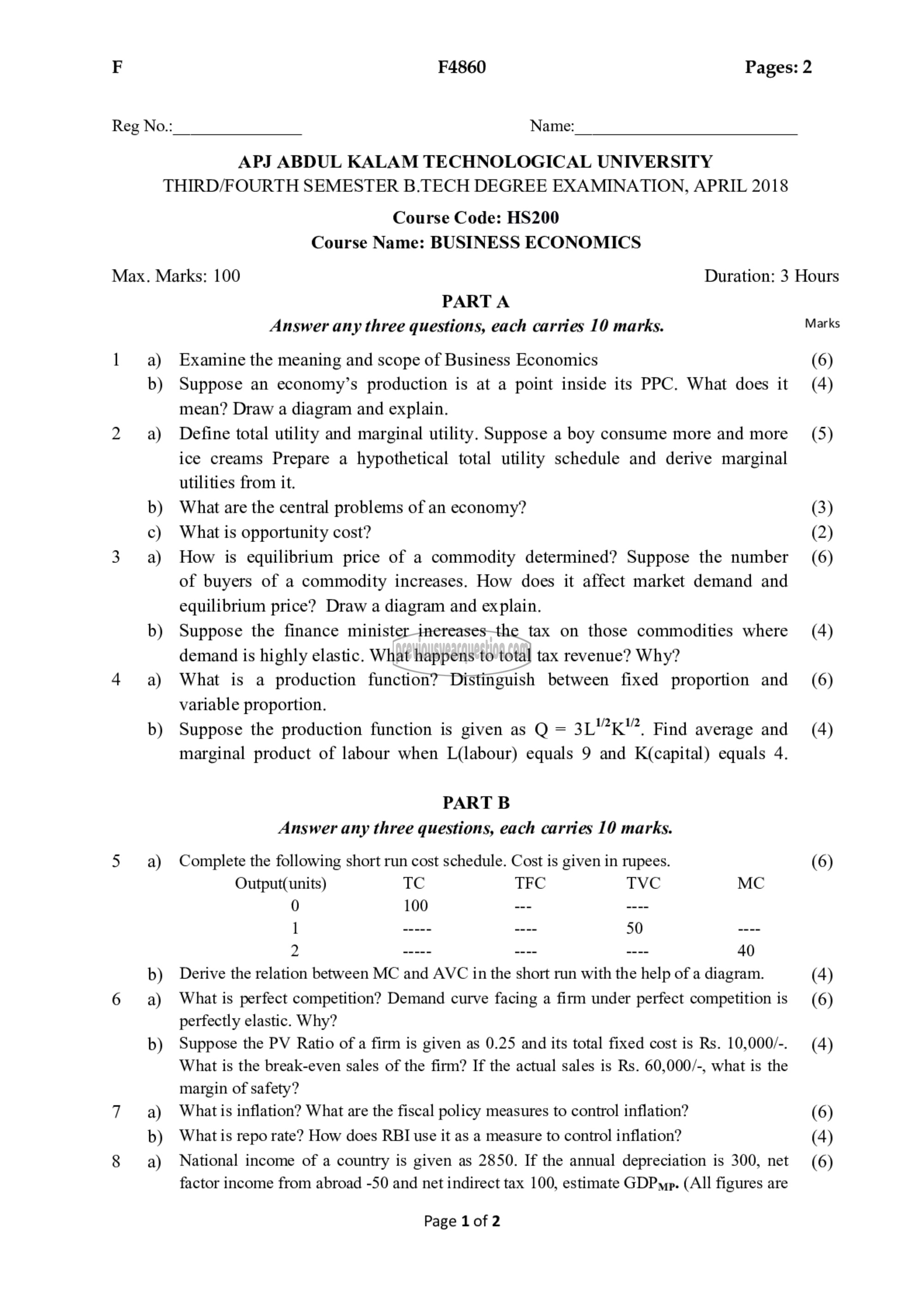 Question Paper - Business Economics-1