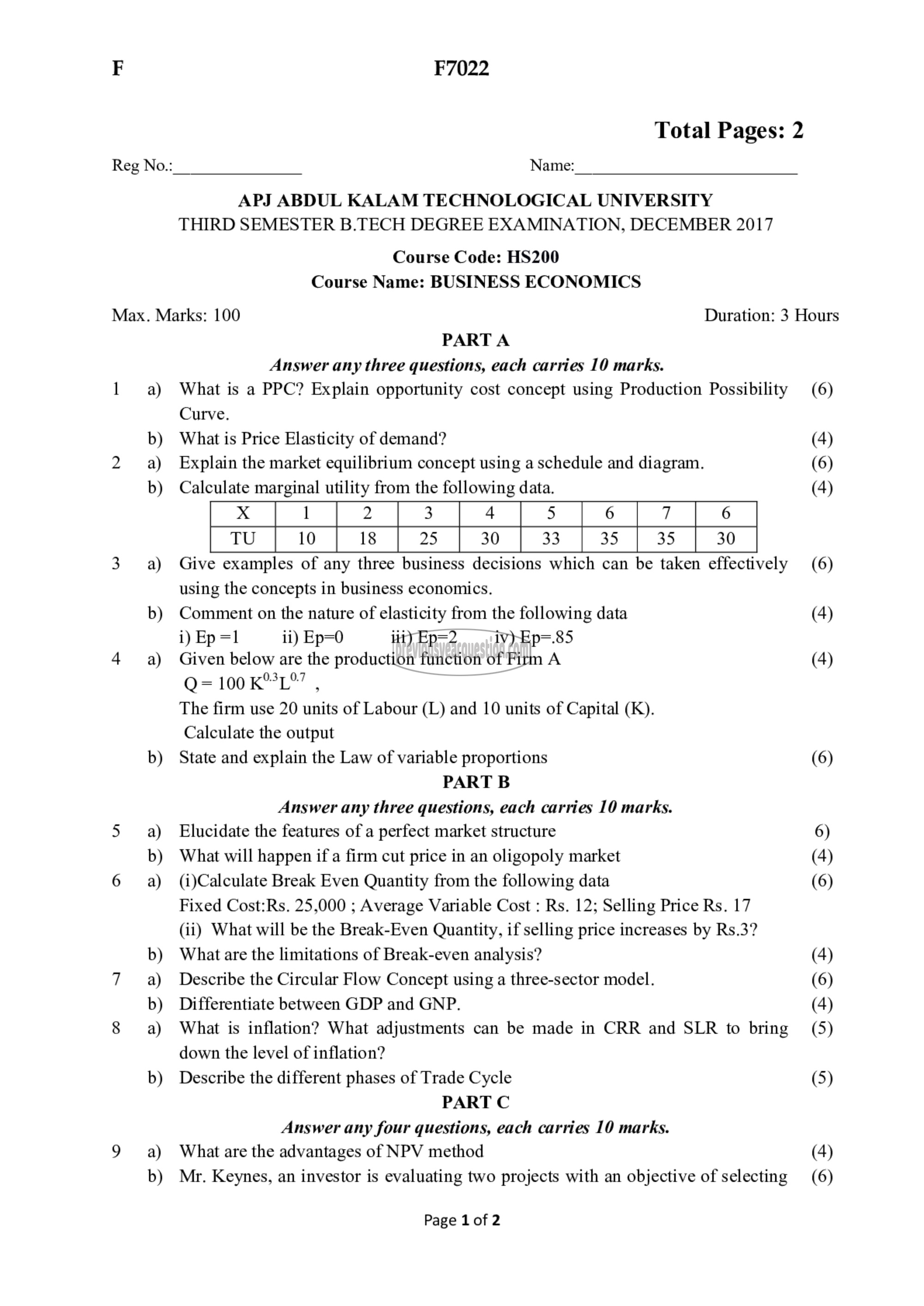 Question Paper - Business Economics-1