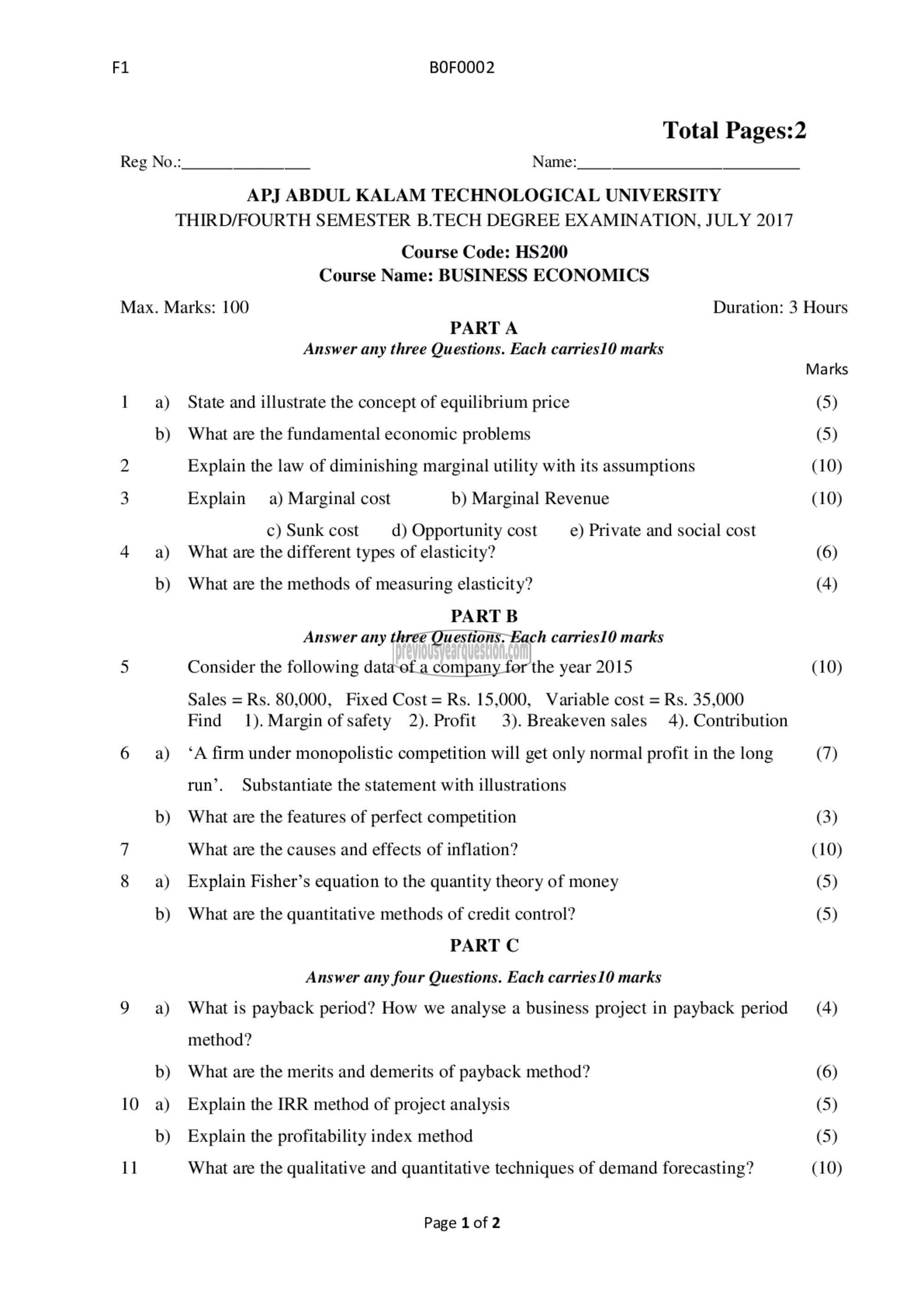 Question Paper - Business Economics-1