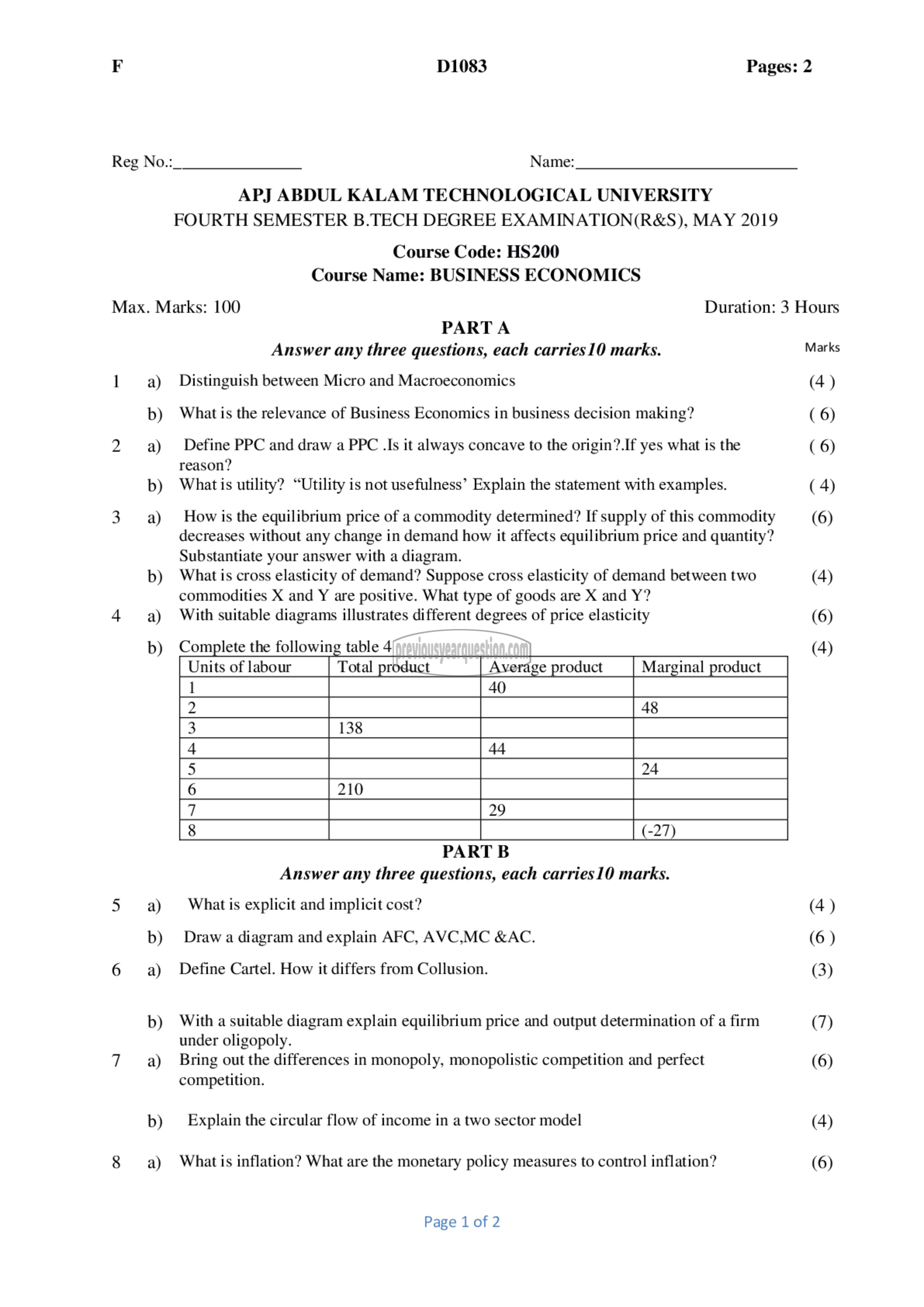 Question Paper - Business Economics-1