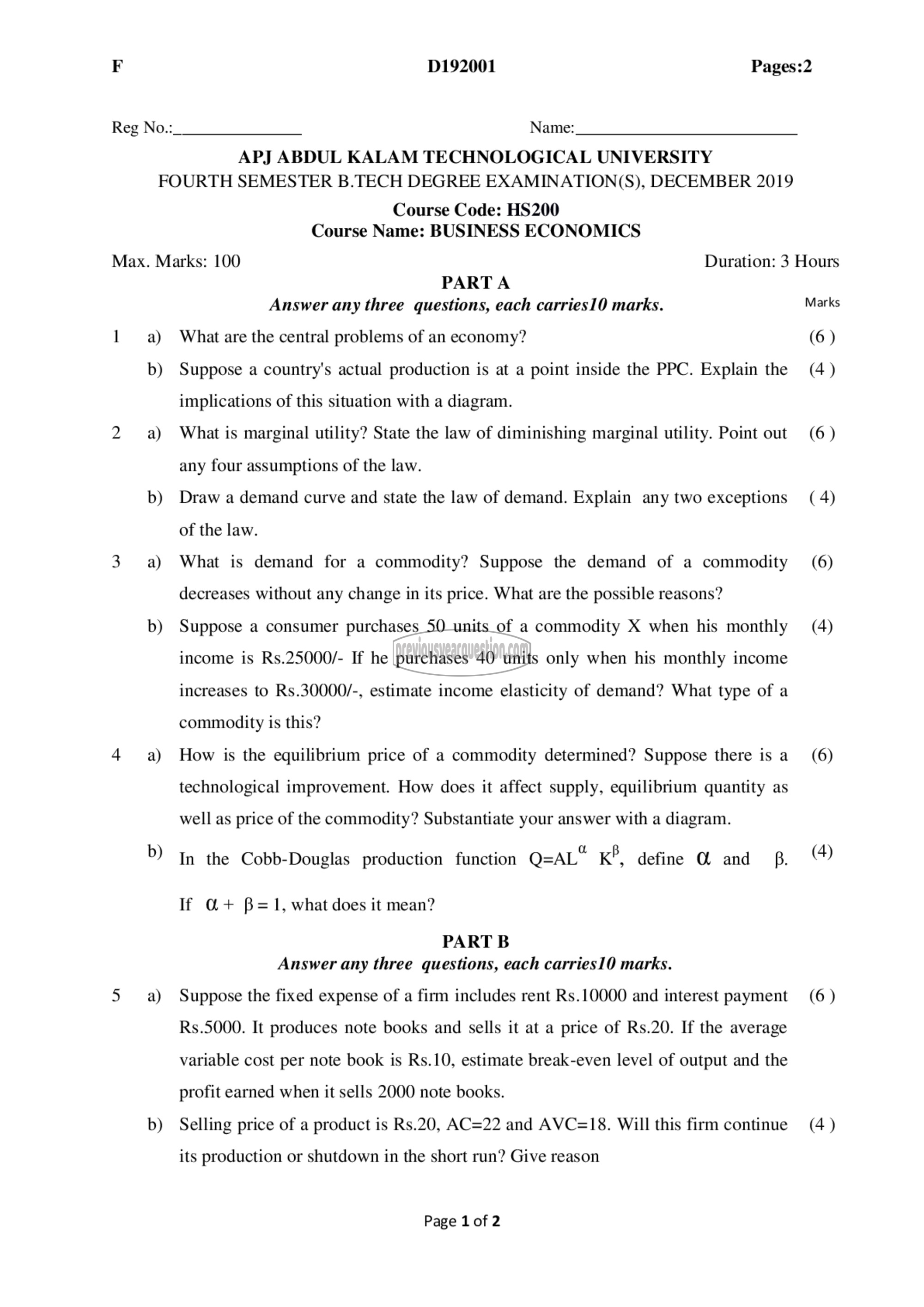 Question Paper - Business Economics-1