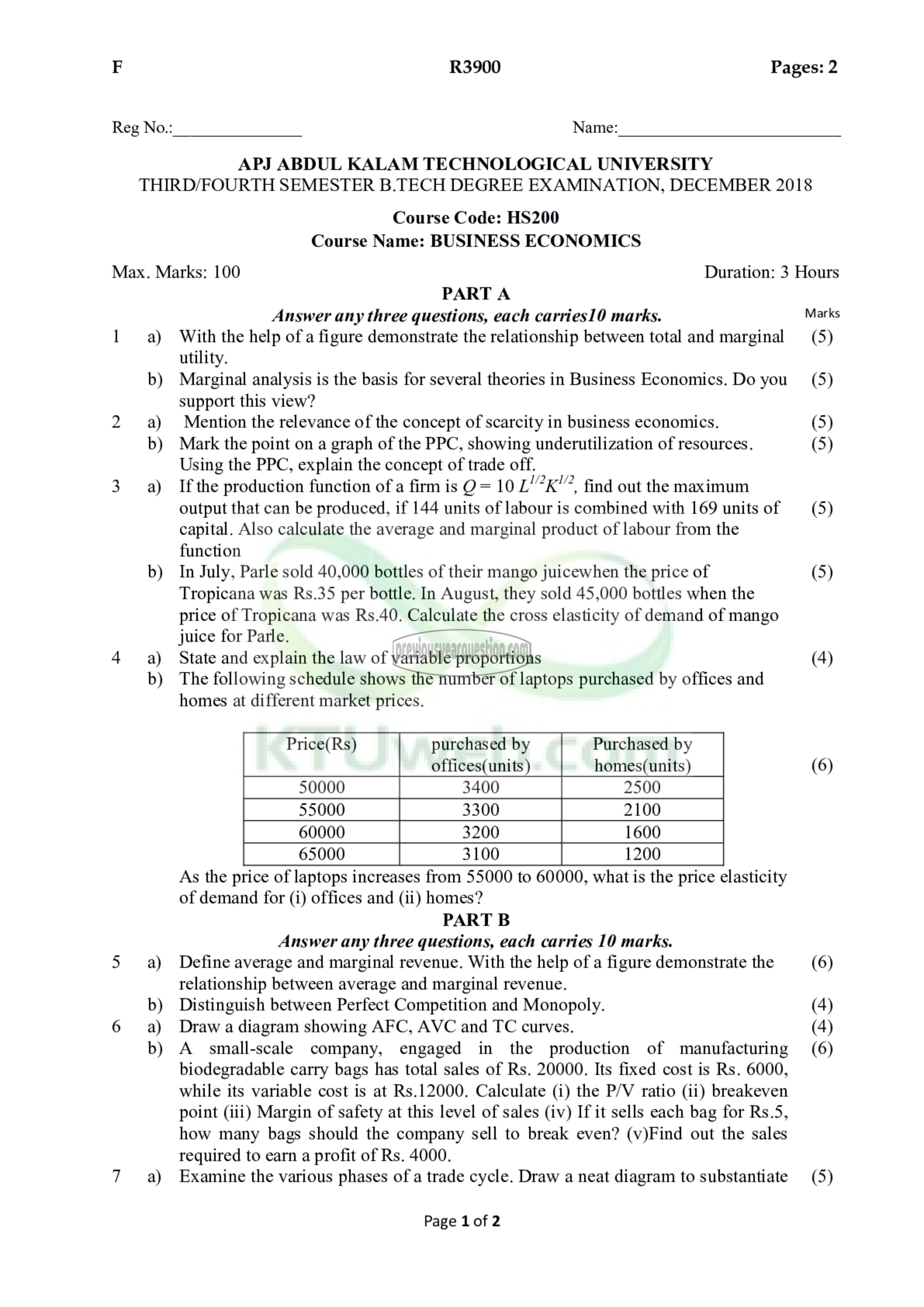 Question Paper - Business Economics-1