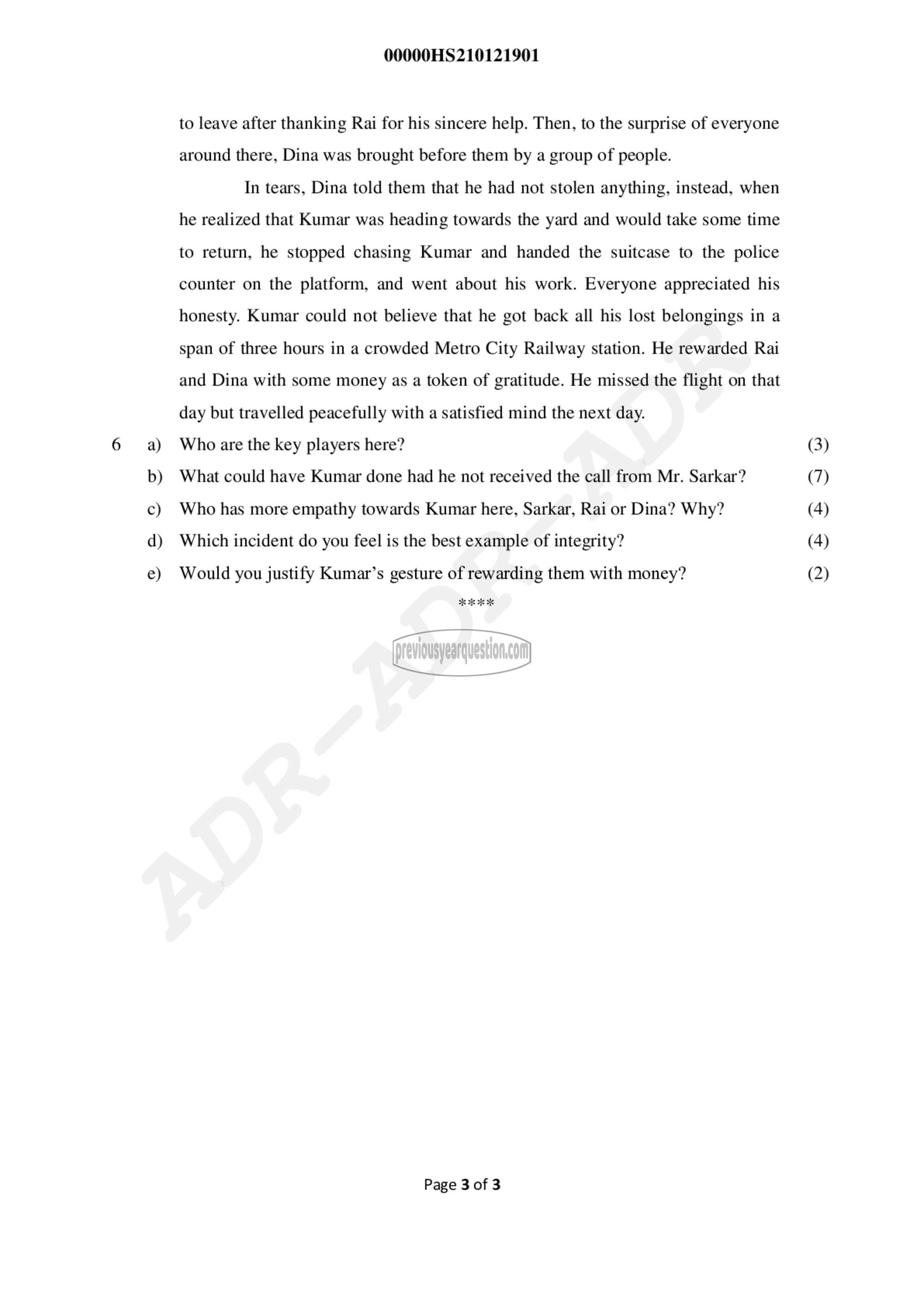 Question Paper - Life Skills-3