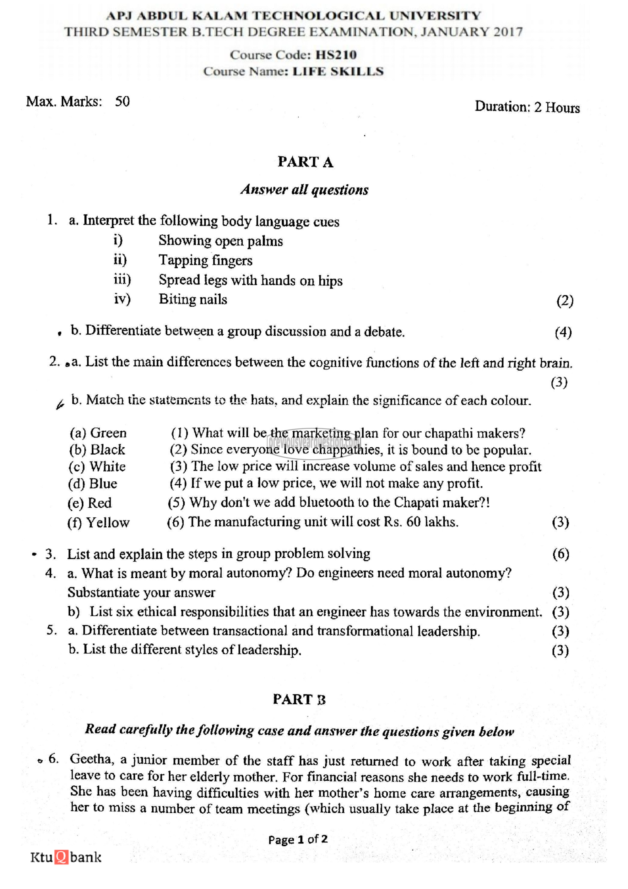 Question Paper - Life Skills-1