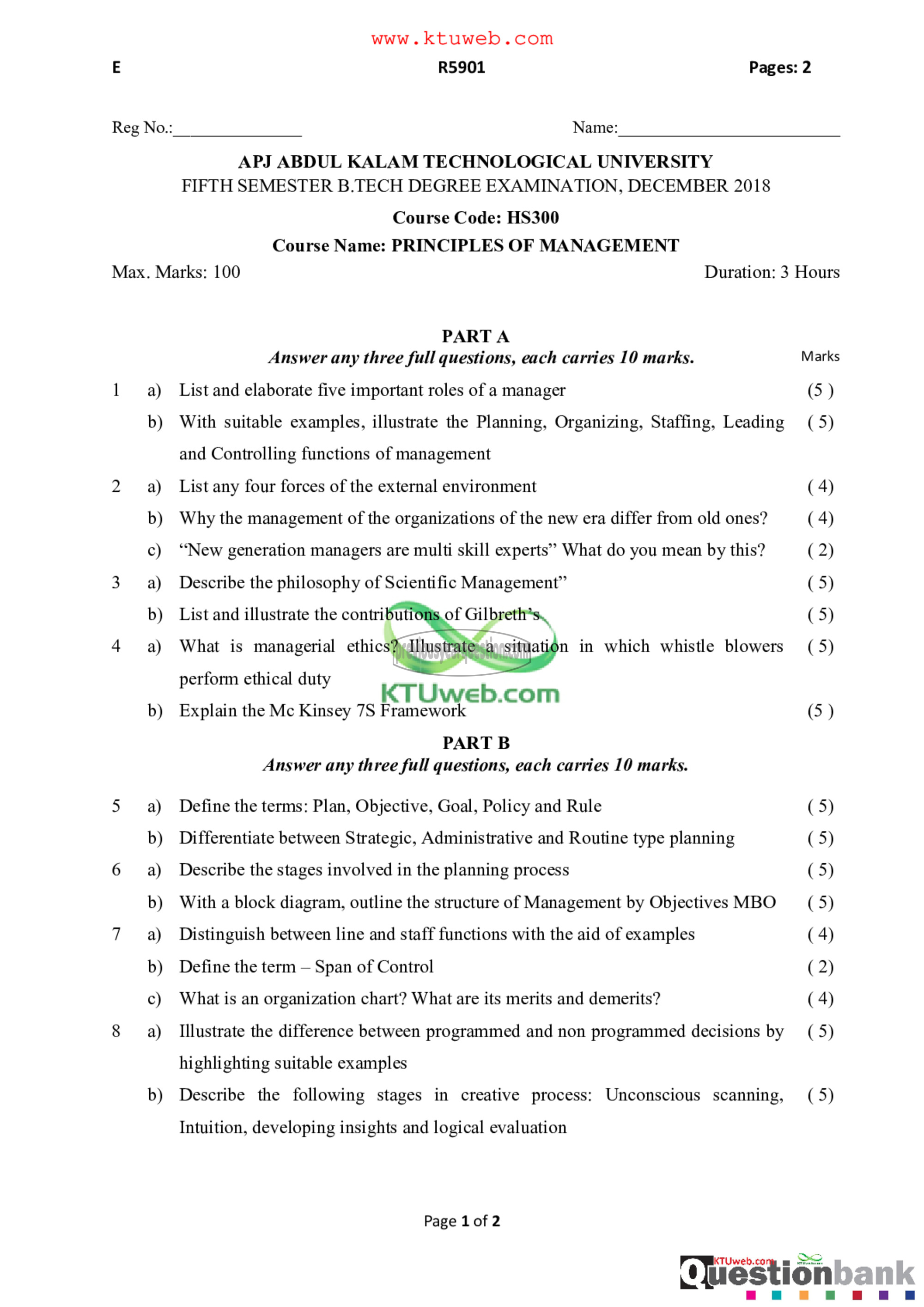 Question Paper - Principles of Management-1