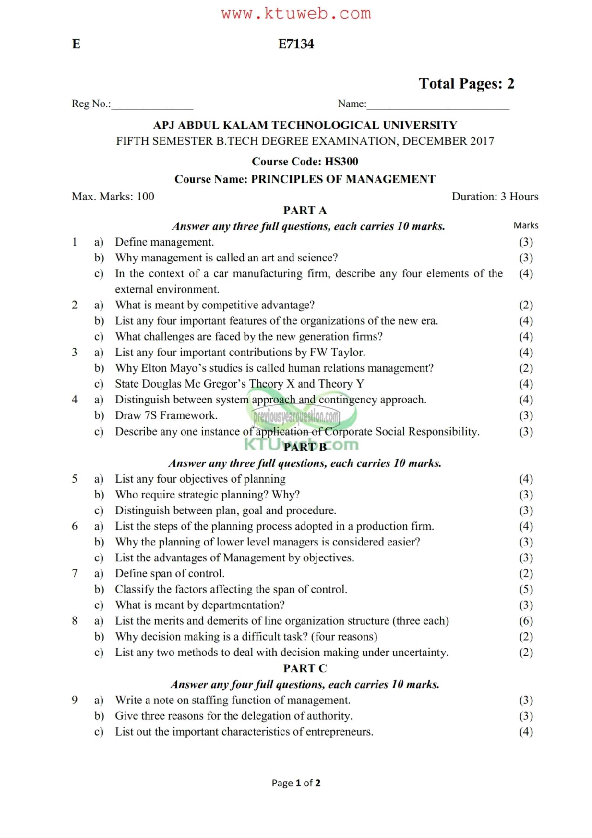 Question Paper - Principles of Management-1