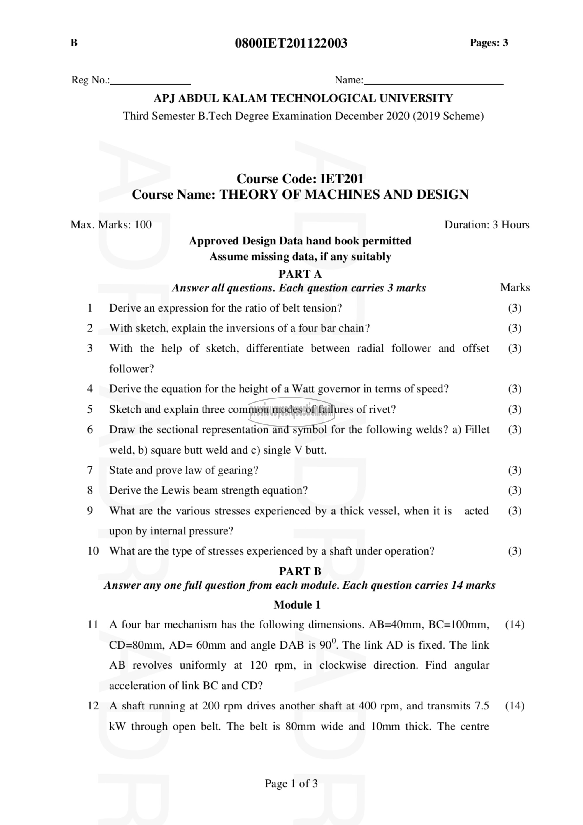 Question Paper - THEORY OF MACHINES AND DESIGN-1