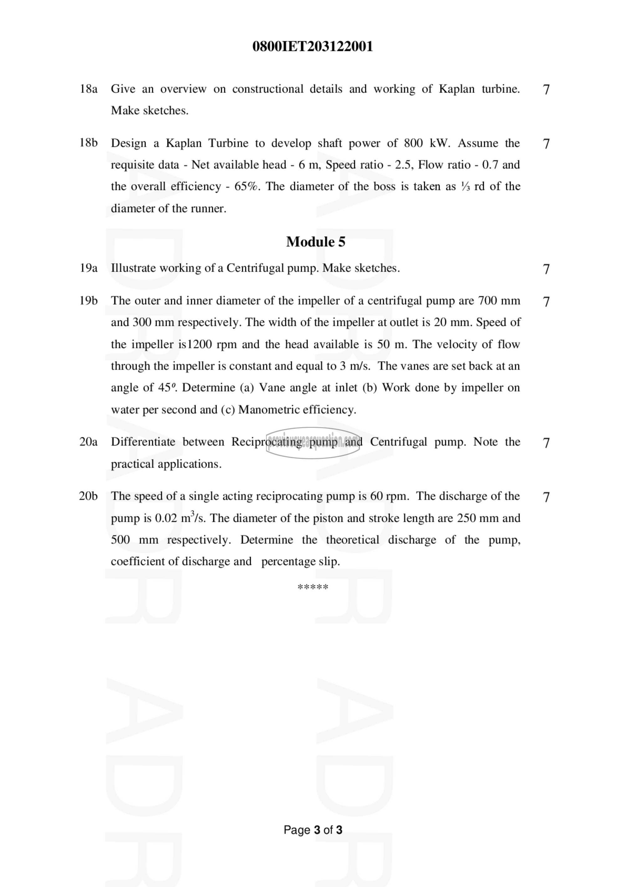 Question Paper - FLUID MECHANICS AND HYDRAULIC MACHINES-3