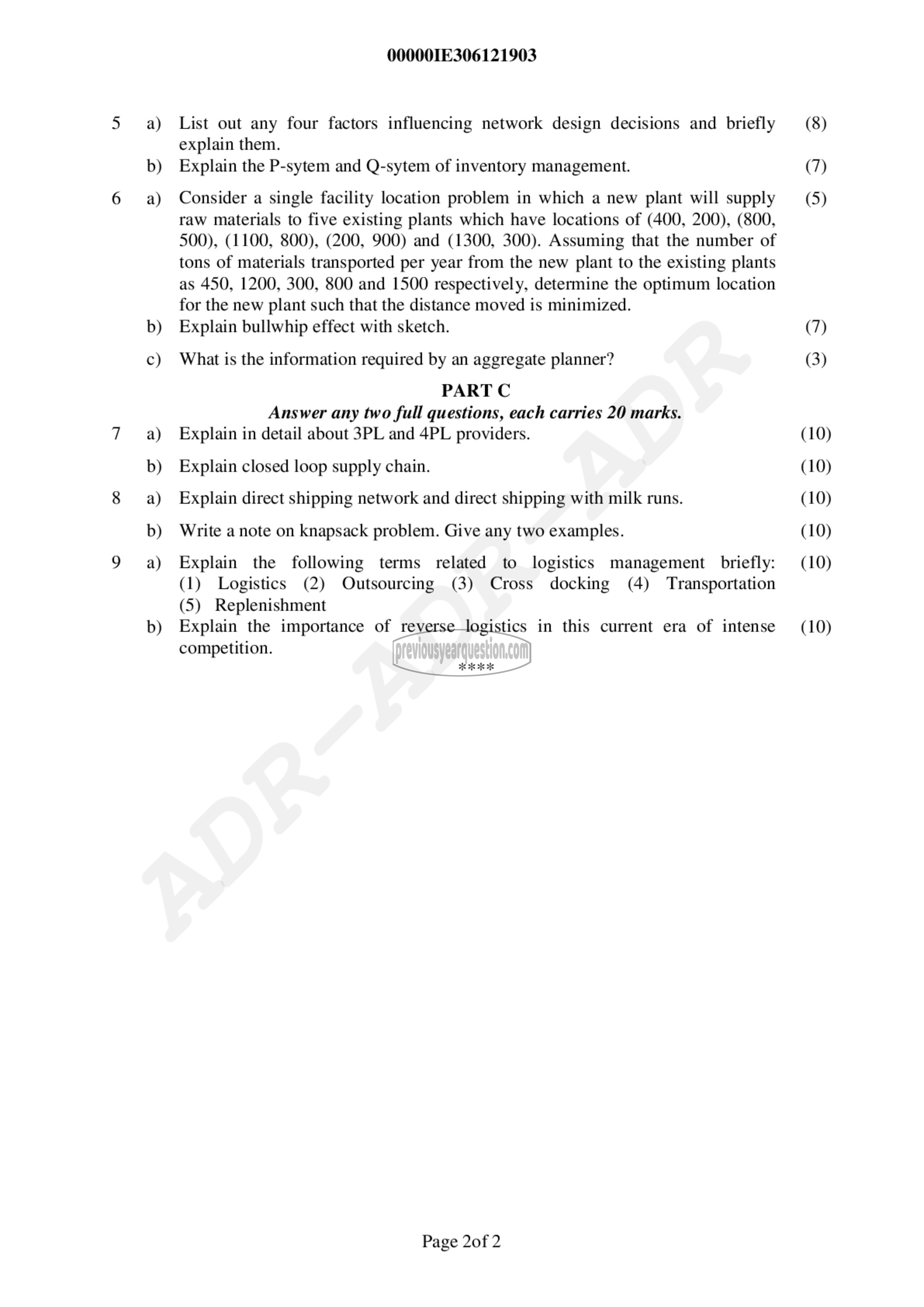 Question Paper - Supply Chain and Logistics Management-2