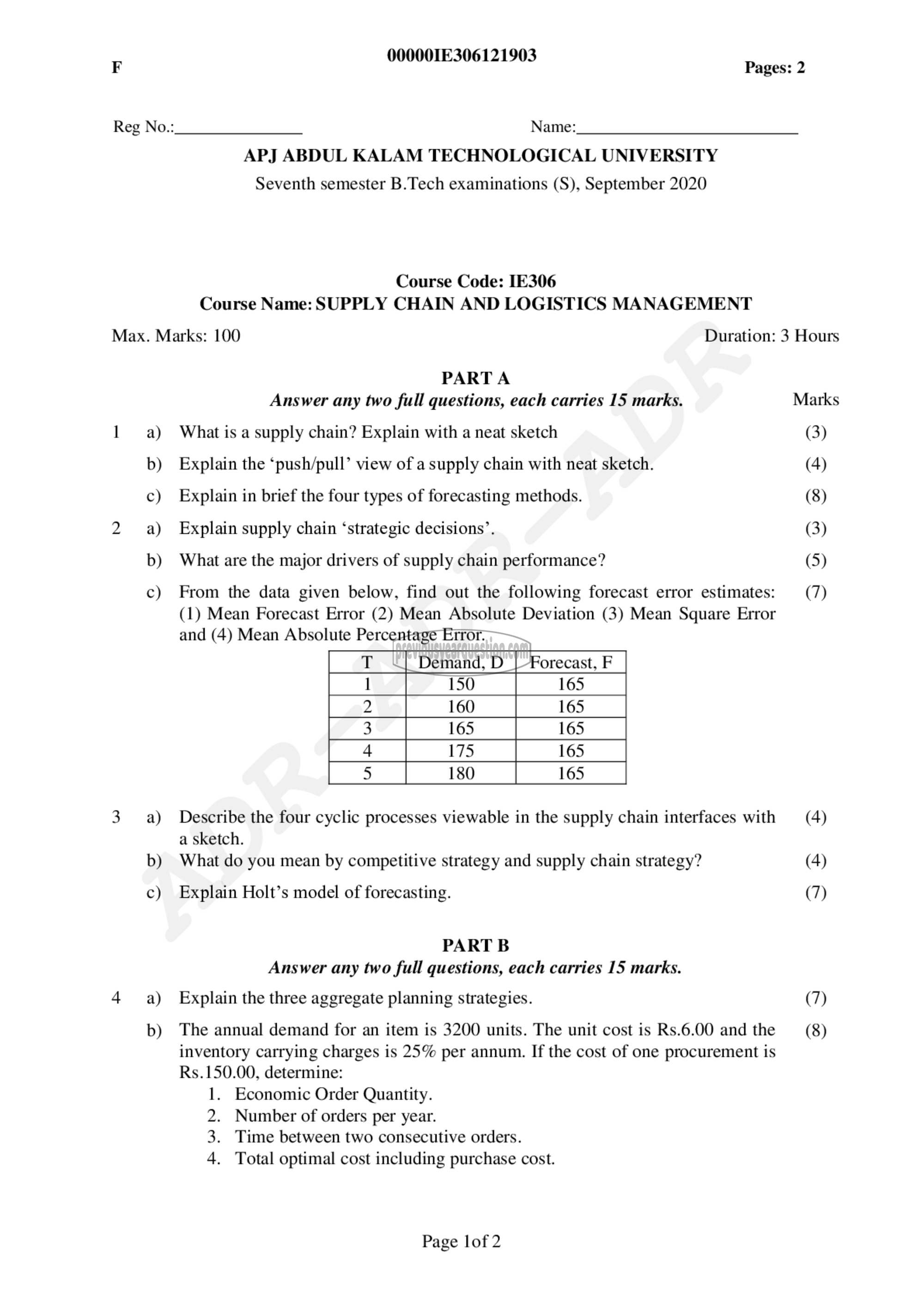 Question Paper - Supply Chain and Logistics Management-1