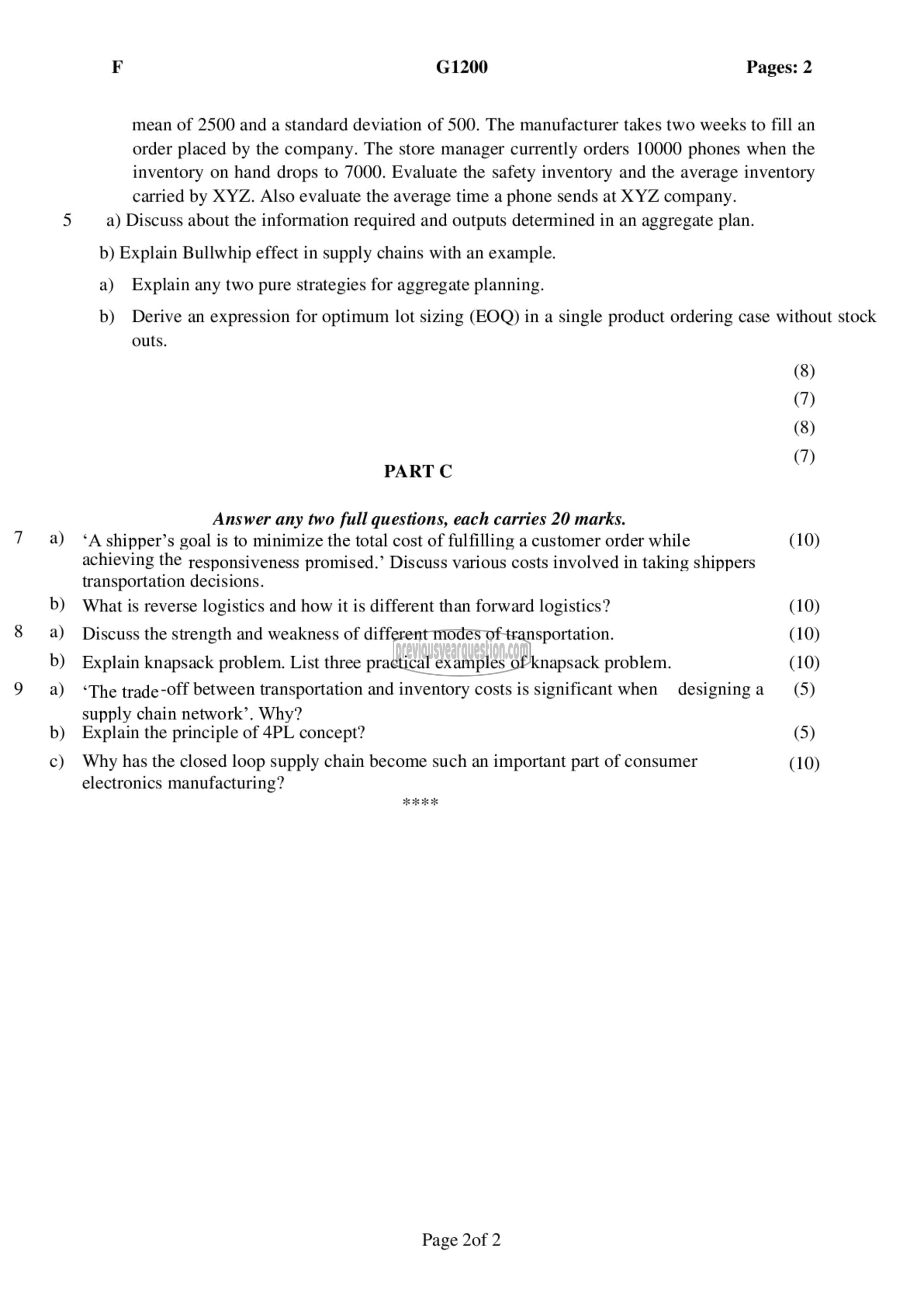 Question Paper - Supply Chain and Logistics Management-2