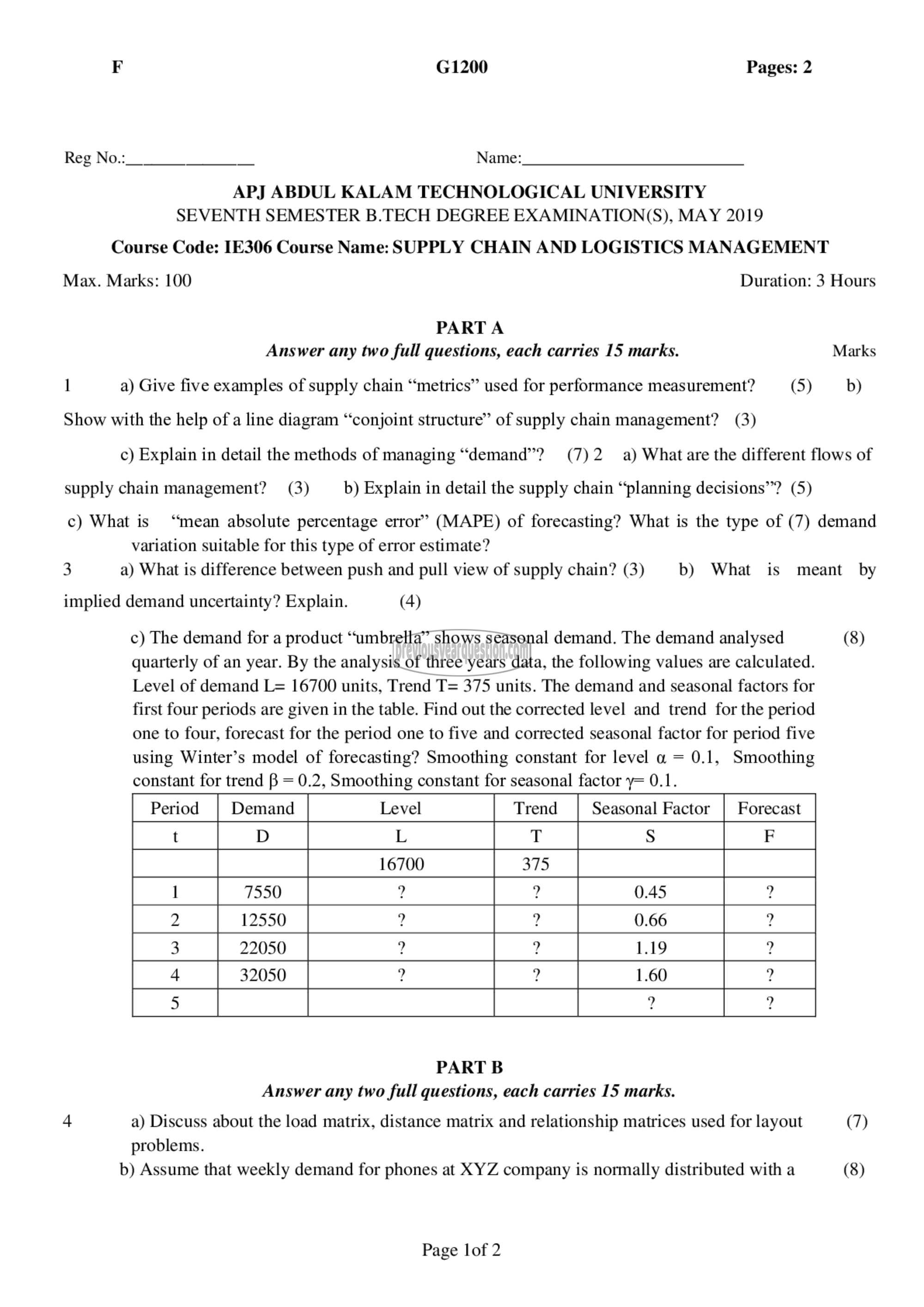 Question Paper - Supply Chain and Logistics Management-1