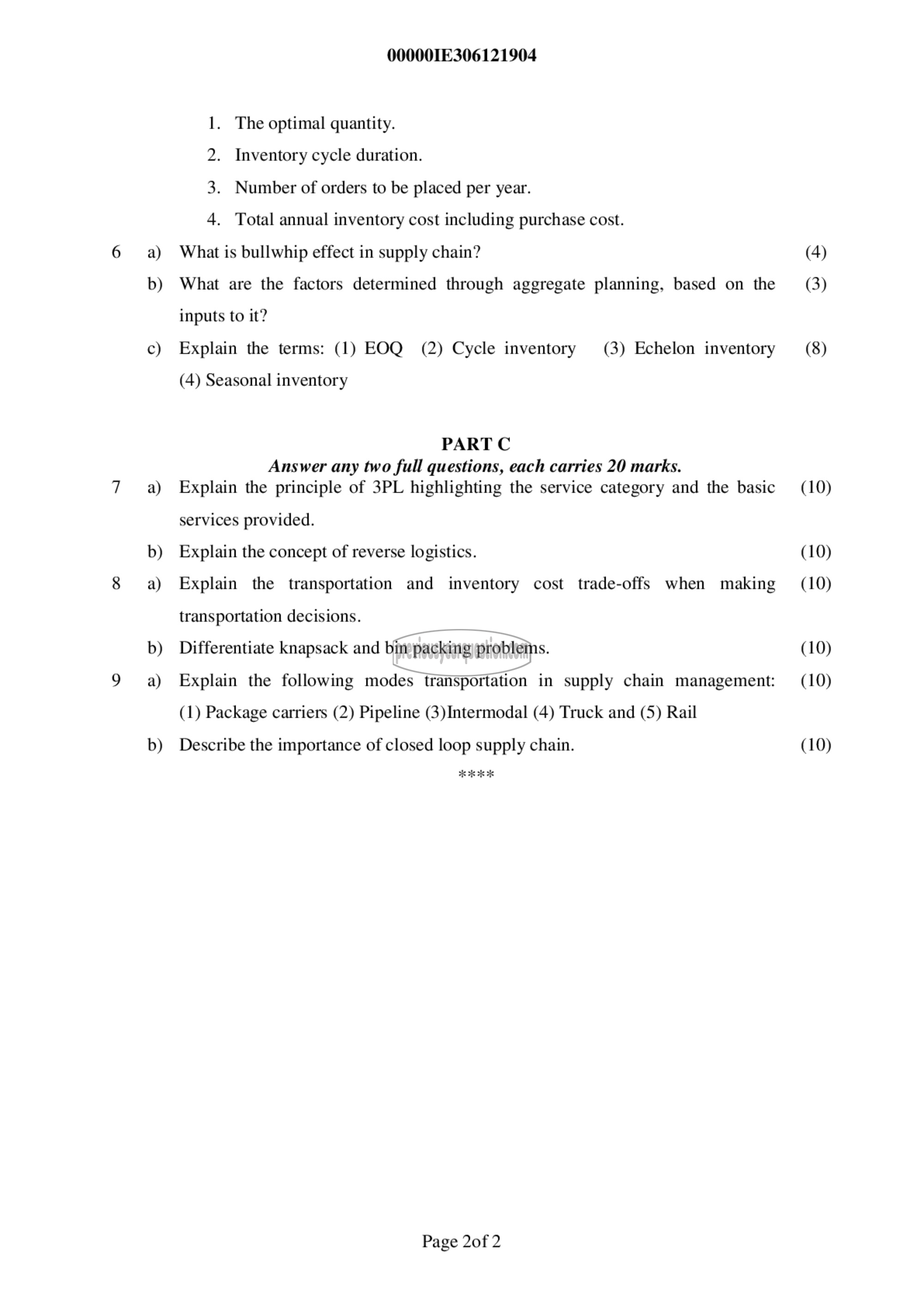 Question Paper - Supply Chain and Logistics Management-2