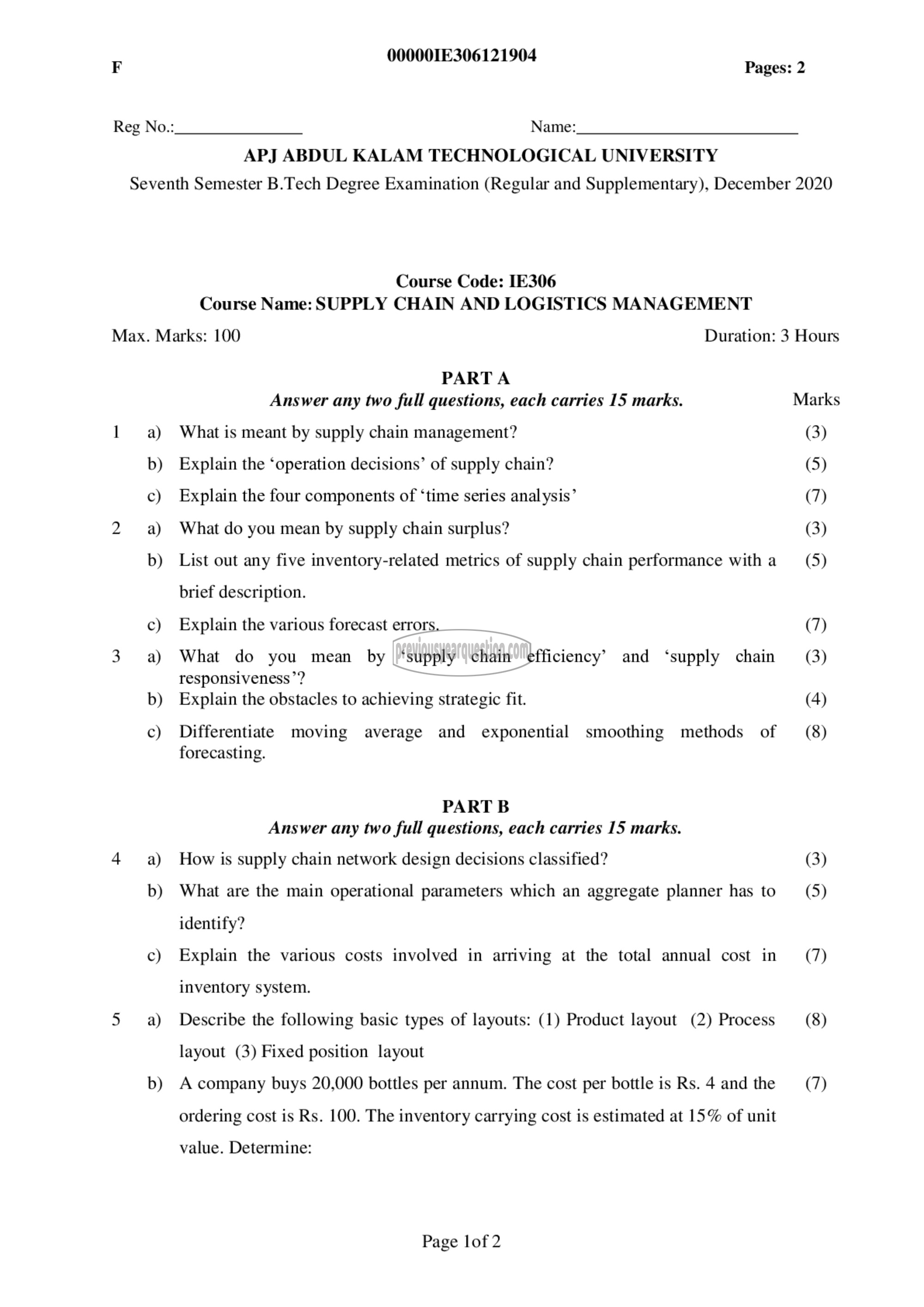 Question Paper - Supply Chain and Logistics Management-1