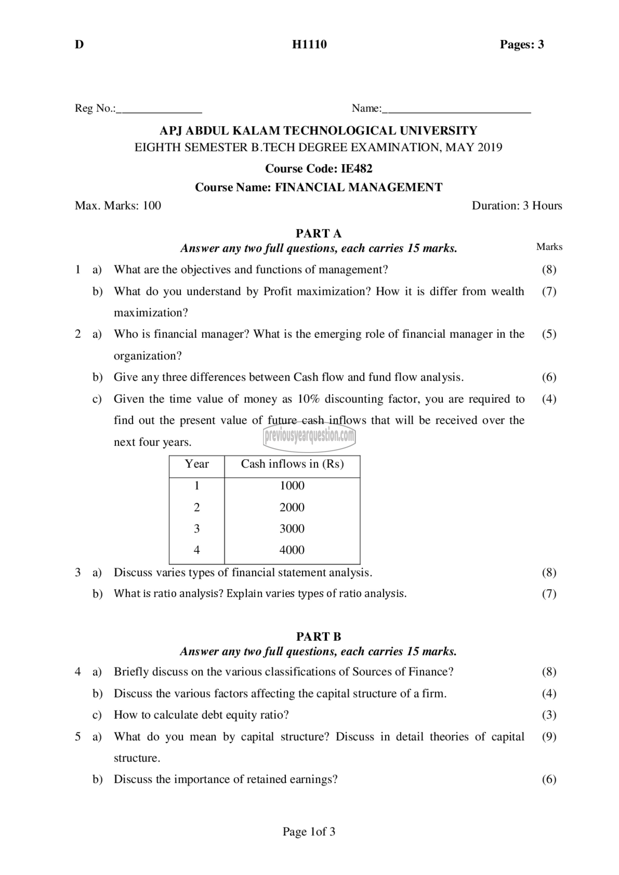 Question Paper - FINANCIAL MANAGEMENT-1