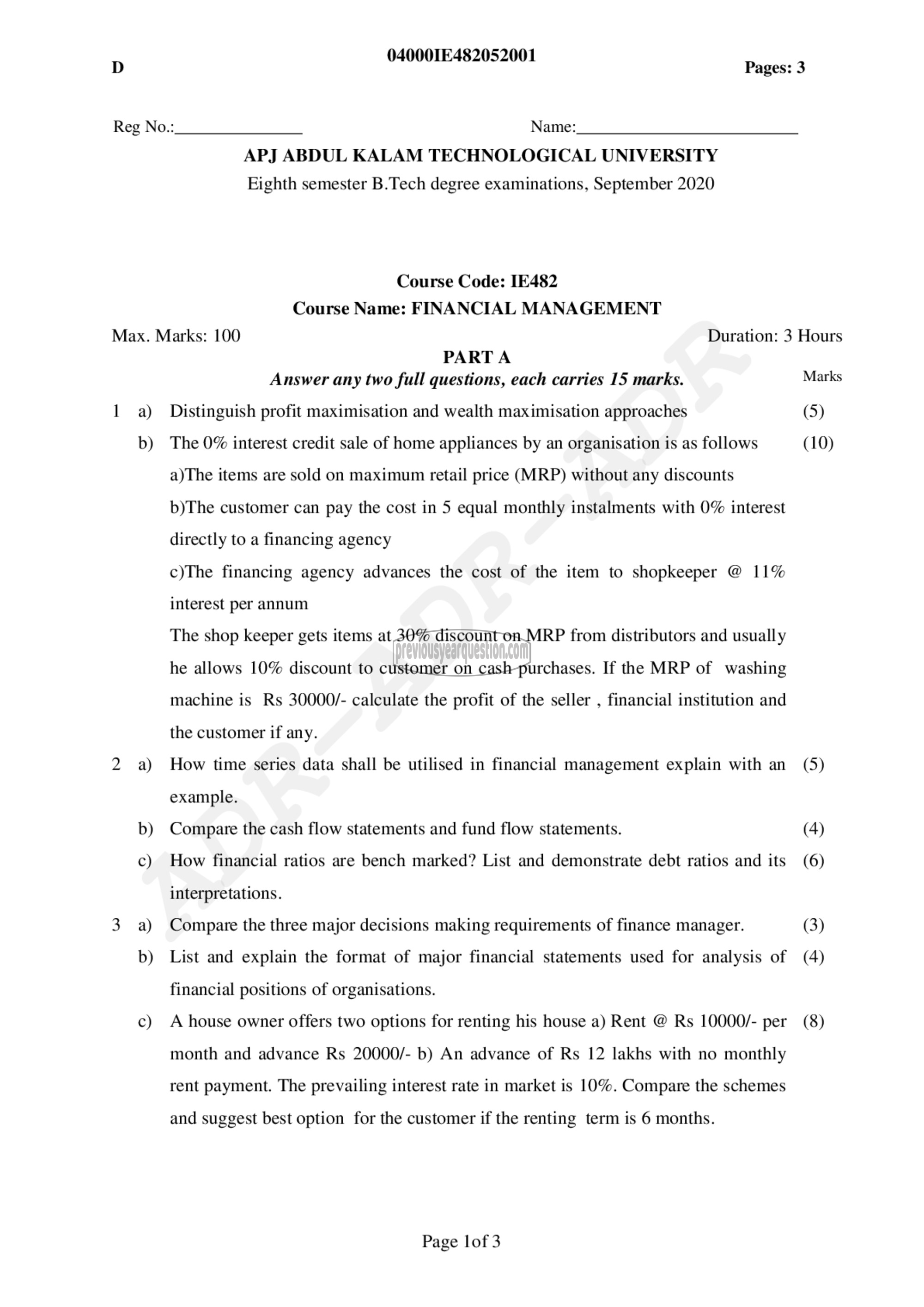 Question Paper - FINANCIAL MANAGEMENT-1