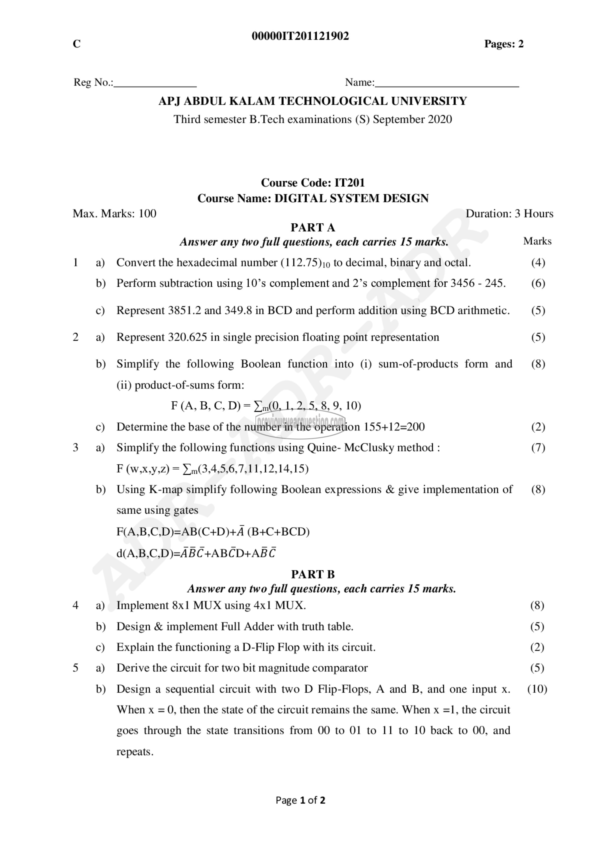 Question Paper - Digital System Design-1