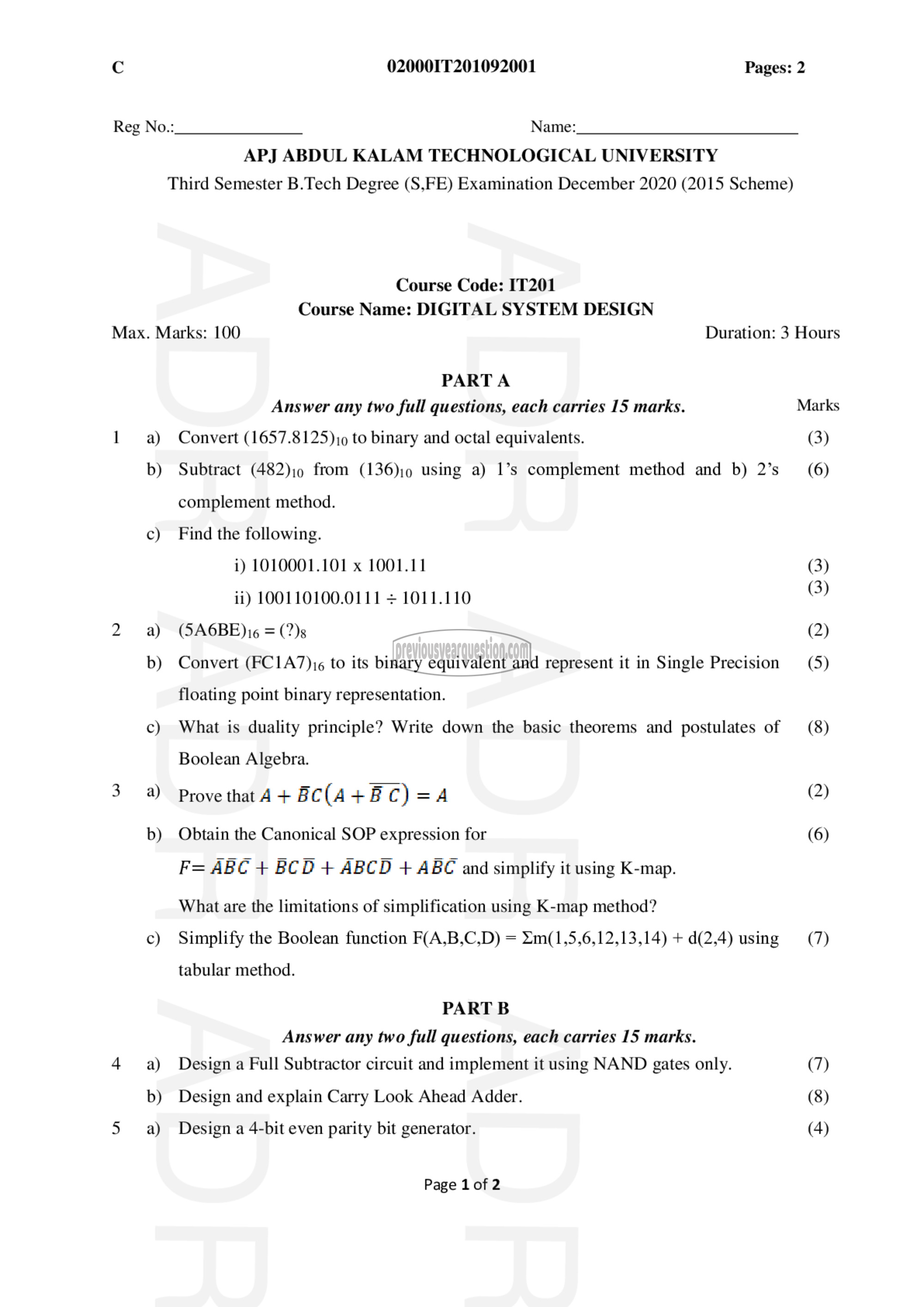 Question Paper - Digital System Design-1