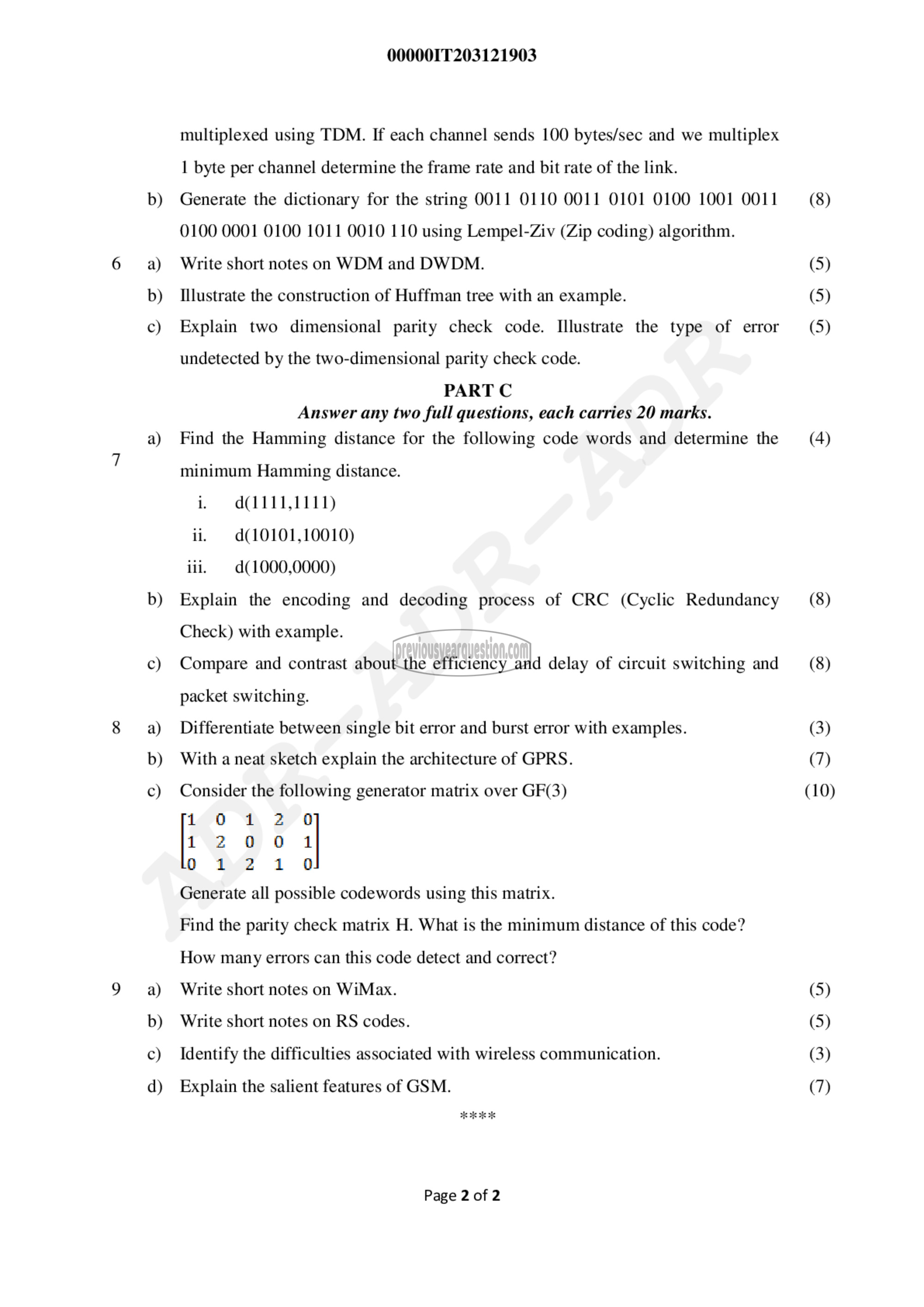 Question Paper - Data Communication-2