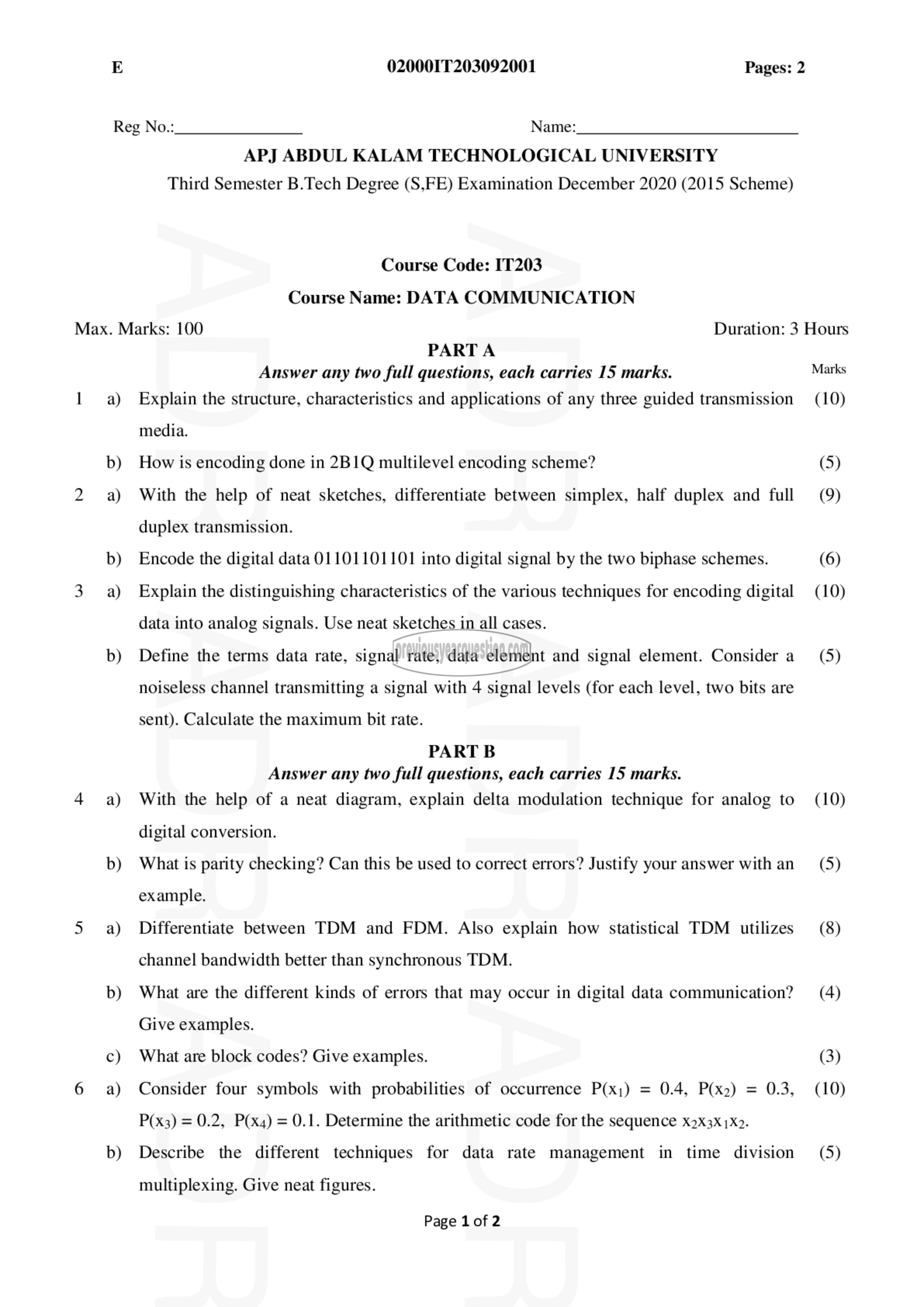 Question Paper - Data Communication-1