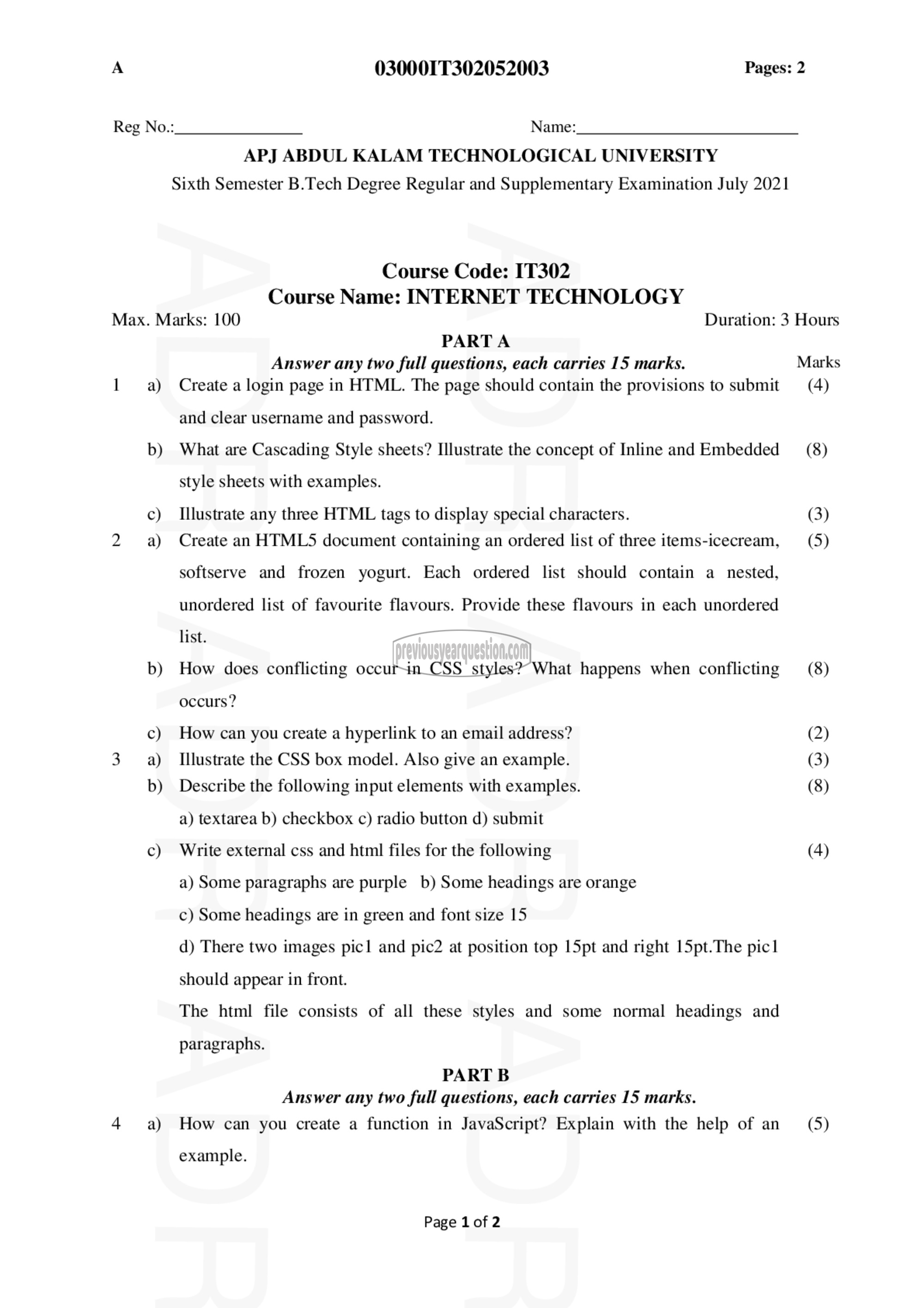 Question Paper - Internet Technology-1