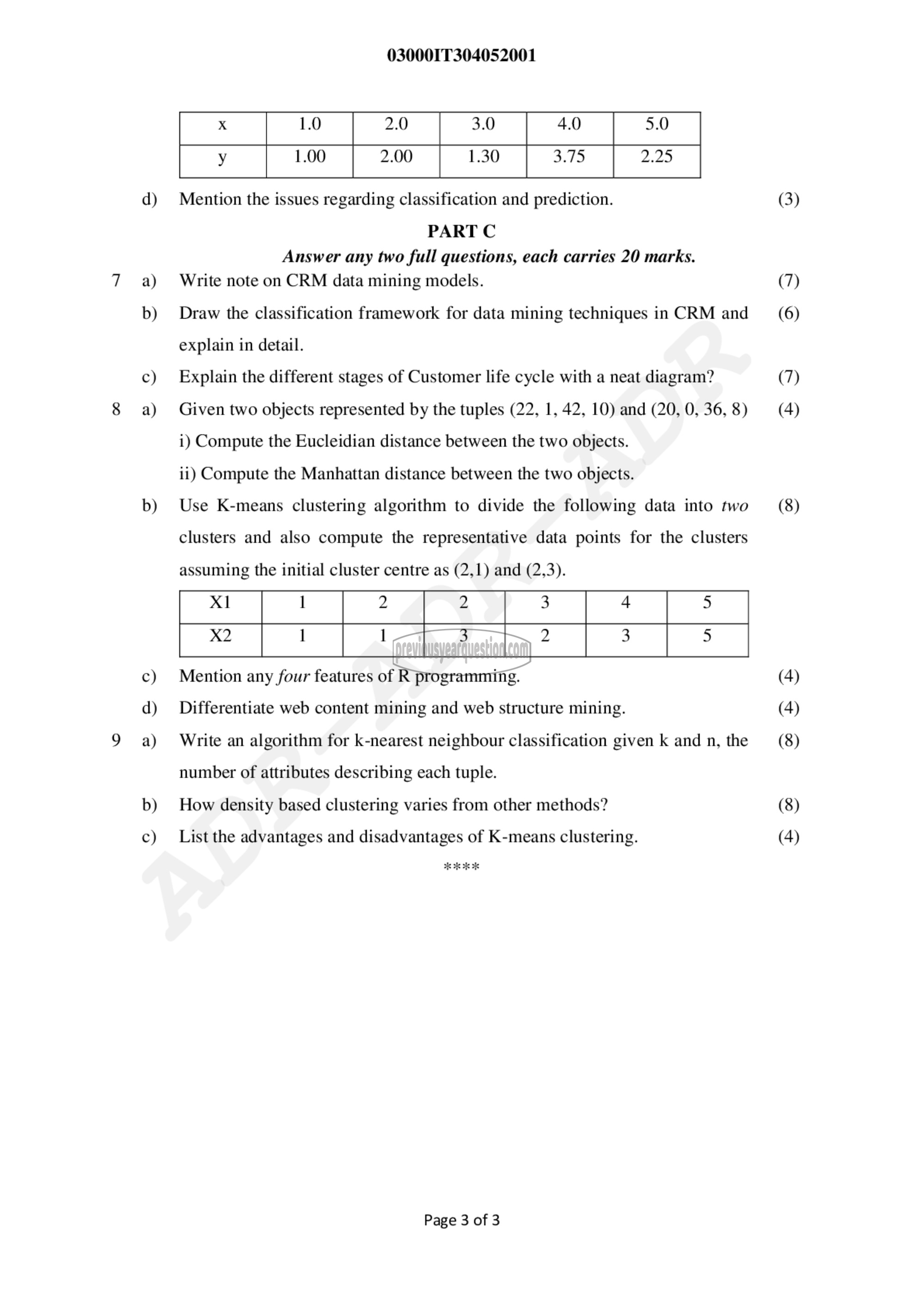 Question Paper - Data Warehousing & Mining-3