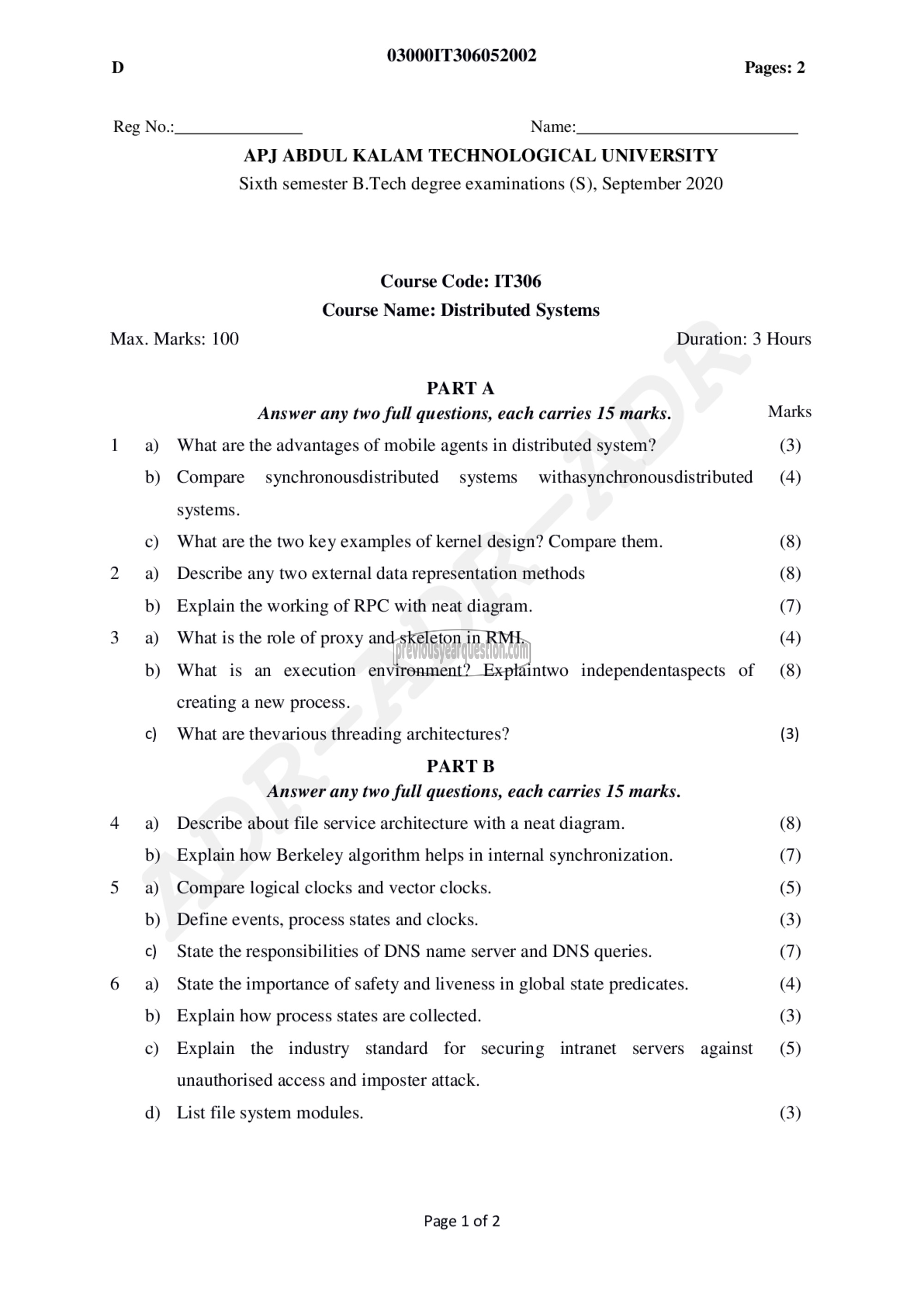 Question Paper - Distributed Systems-1