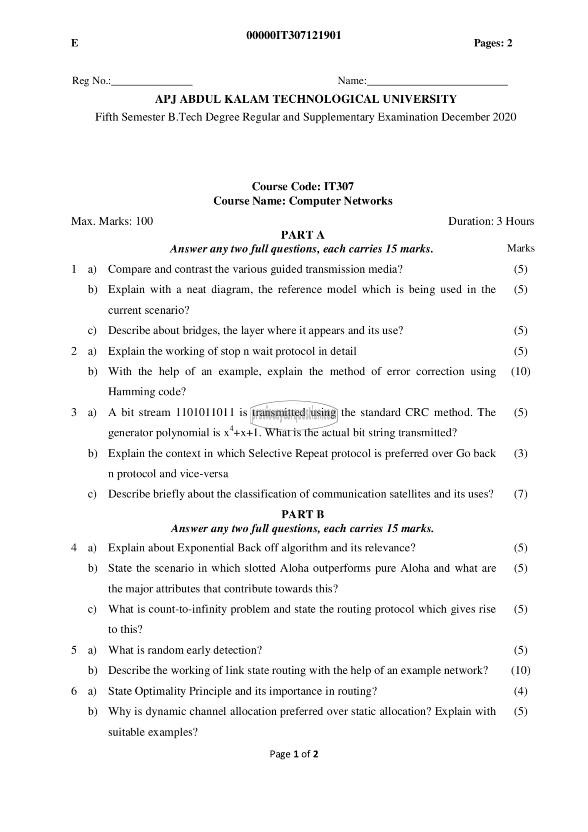 Question Paper - Computer Networks-1