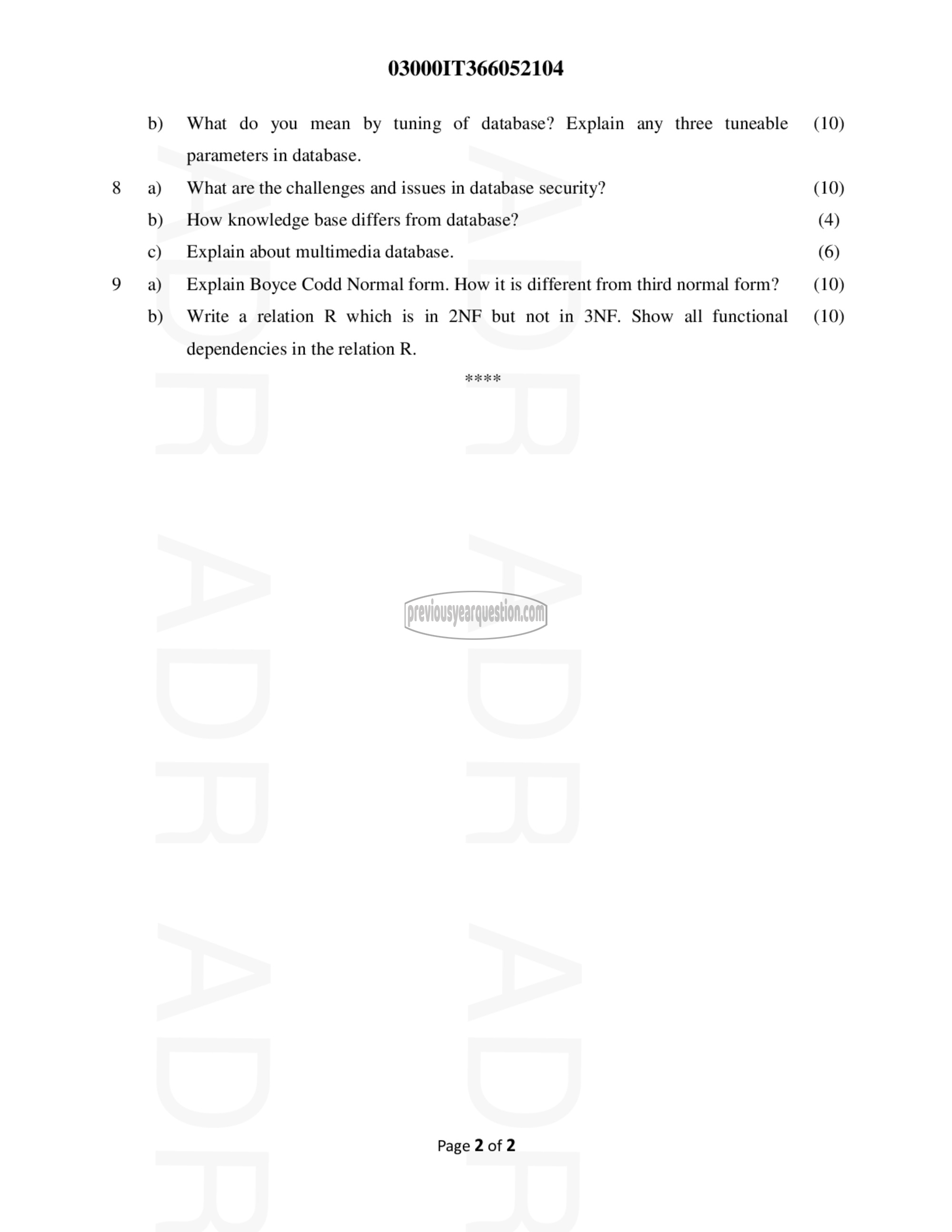 Question Paper - Advanced DBMS-2