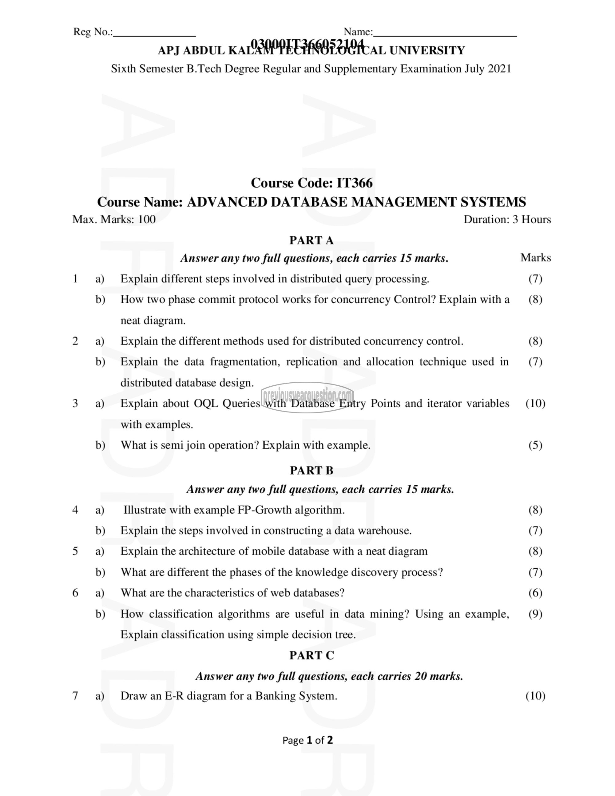 Question Paper - Advanced DBMS-1