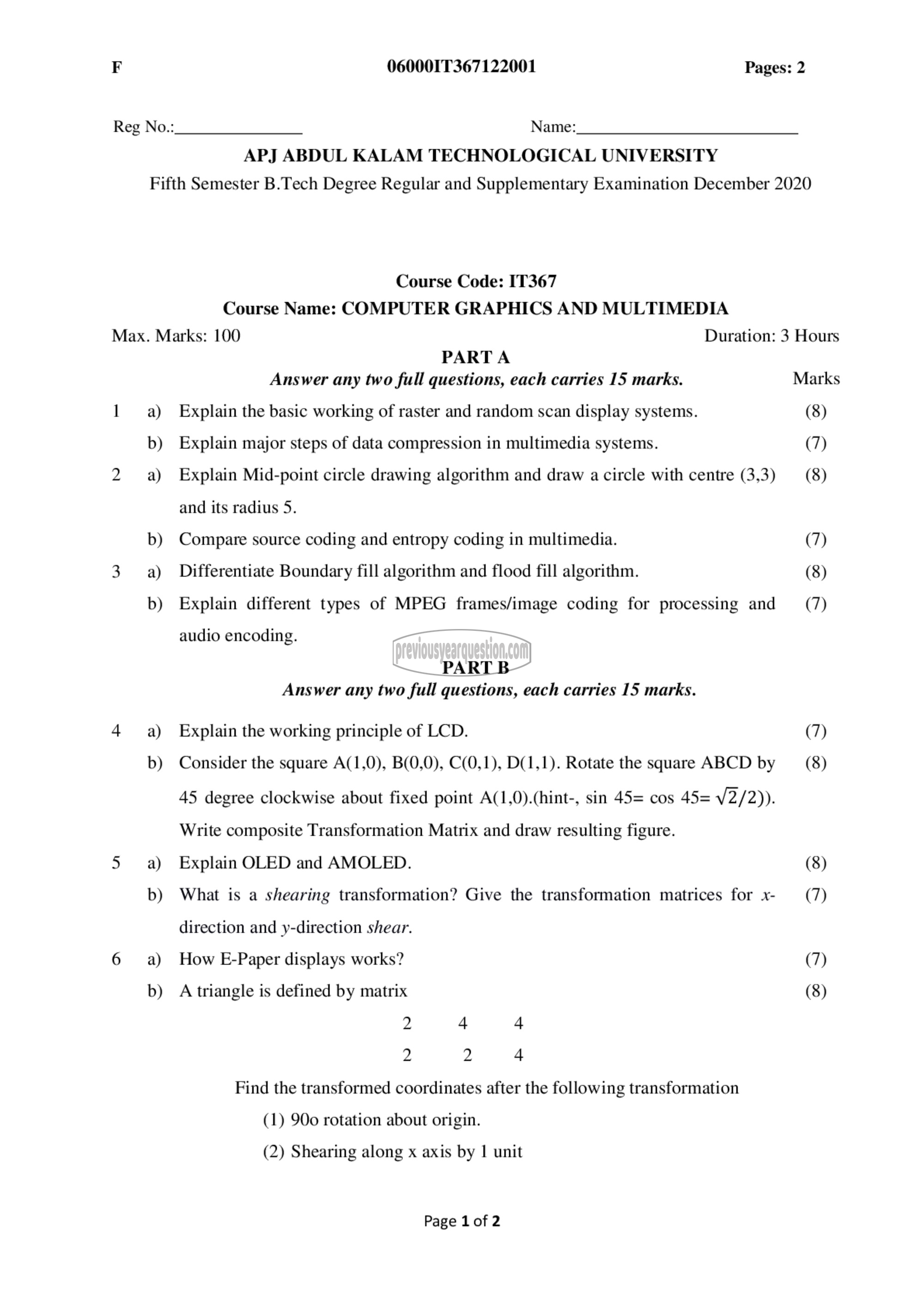 Question Paper - Computer Graphics & Multimedia-1