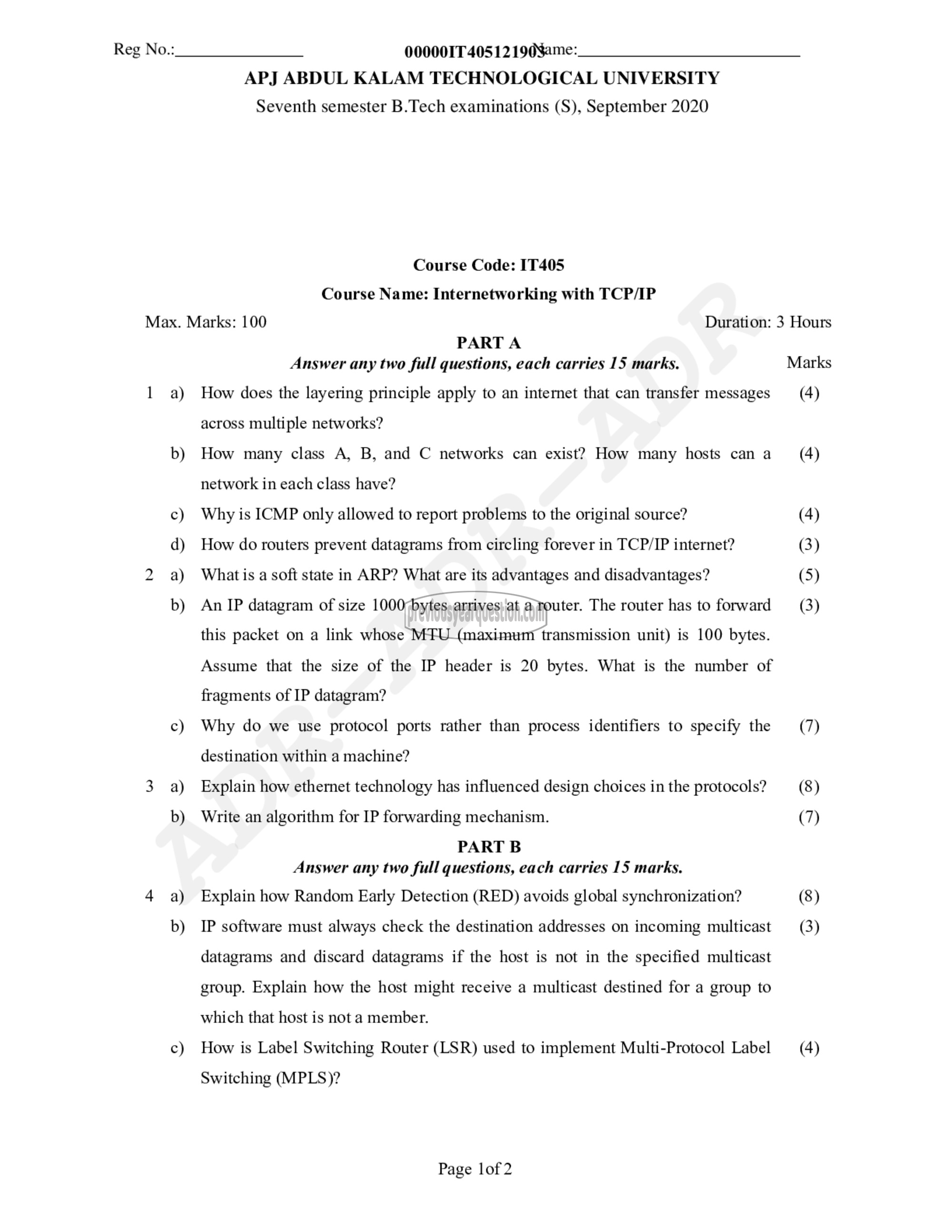 Question Paper - Internet Working with TCP/IP-1